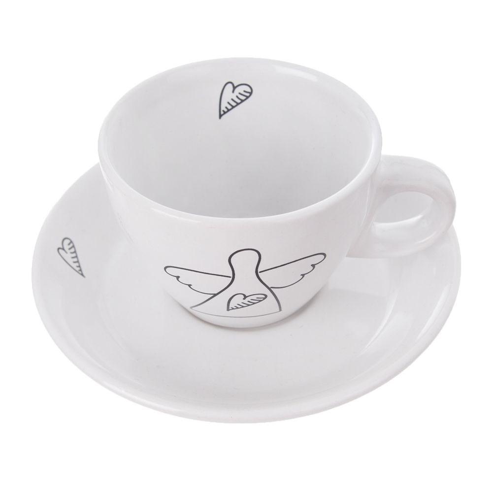 Orion Espresso-Set mit Engelmotiv: 2 Tassen und Untertasse auser Keramik