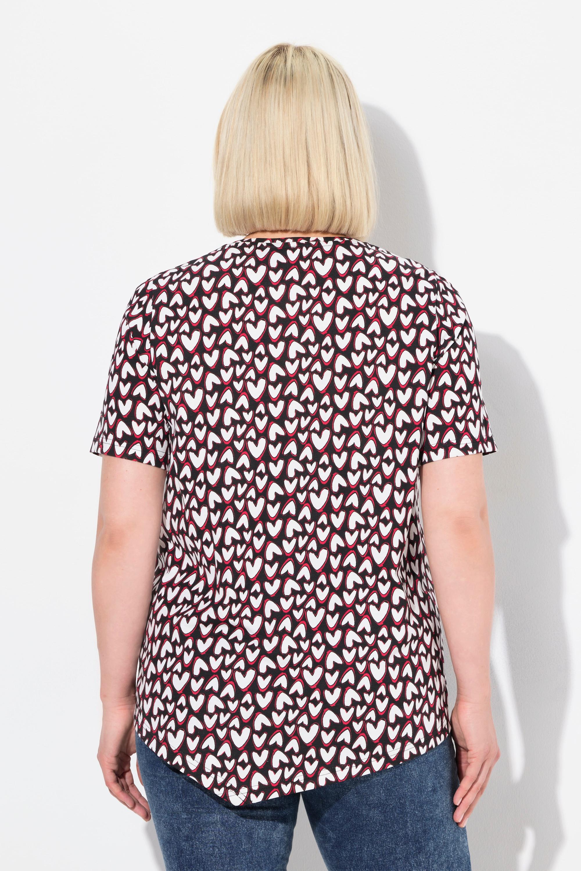 Ulla Popken T-Shirt Herzen Zipfelsaum V-Ausschnitt Halbarm