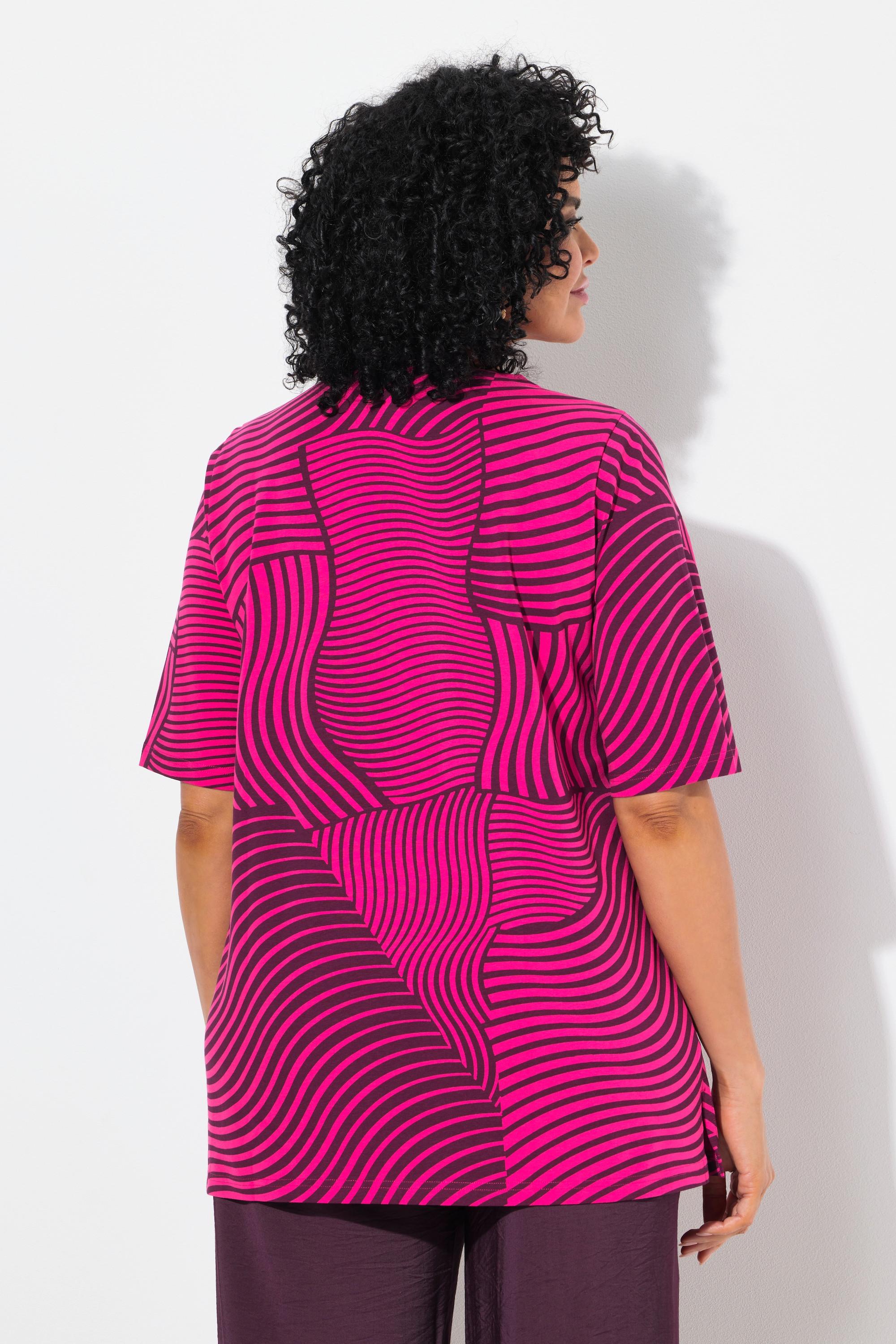 Ulla Popken A-Linie Grafischer Druck V-Ausschnitt Halbarm T-Shirt