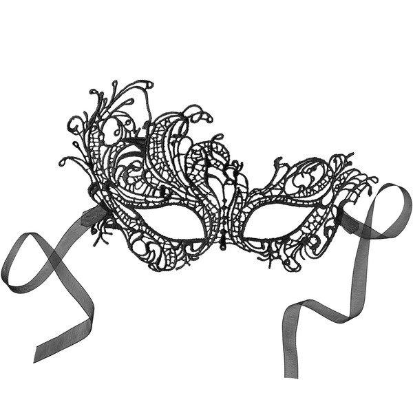 Tectake Schwarze Spitzenmaske Pfau