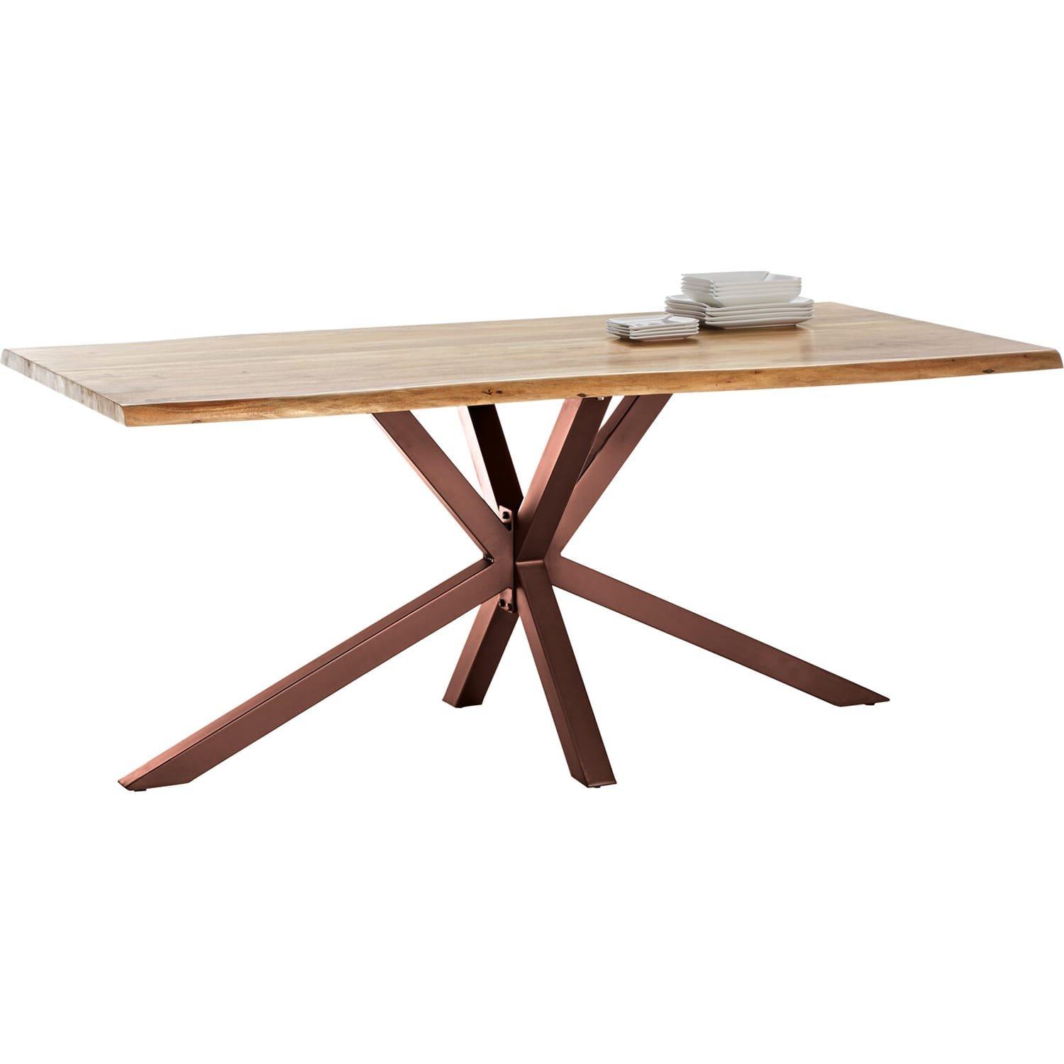 mutoni Massivholztisch 220x100 - Akazie natur - Metall antik - mit Baumkante