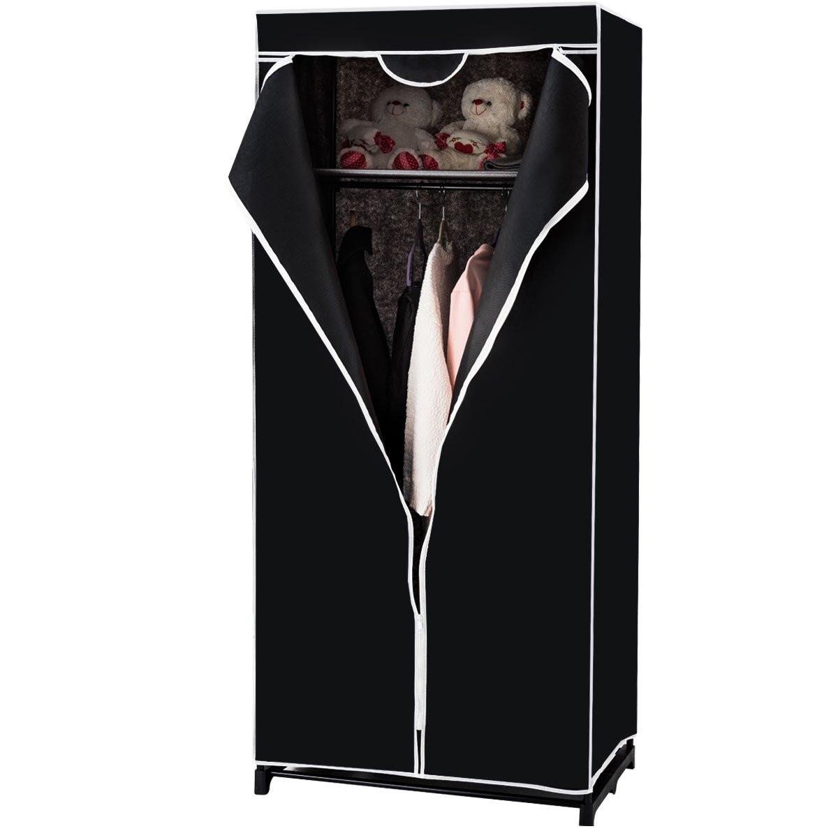 Northio Farbwahl Kleiderschrank Stoffschrank mit Kleiderstange-Schwarz