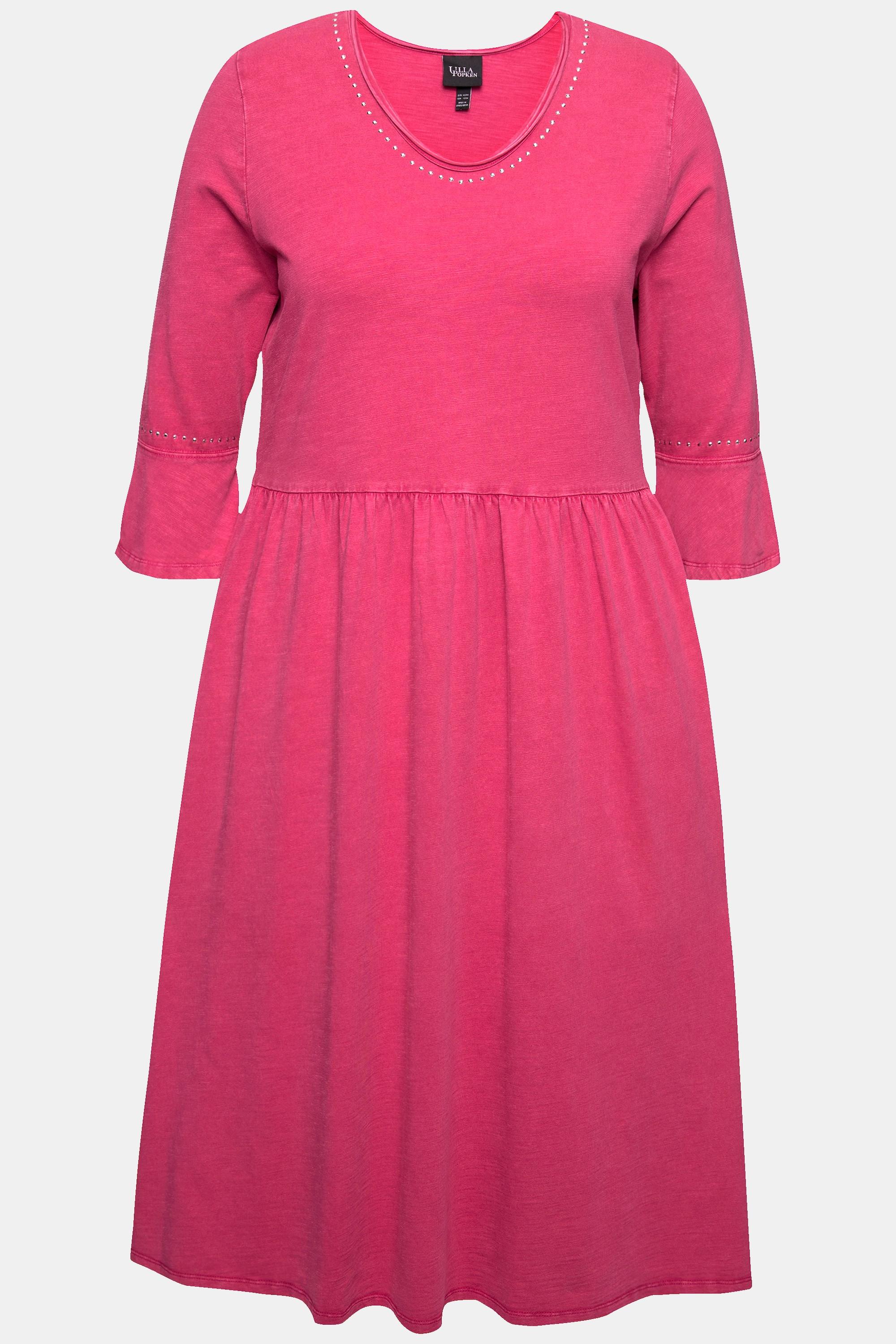 Ulla Popken Jerseykleid A-Linie Rollkanten V-Ausschnitt 3/4-Arm