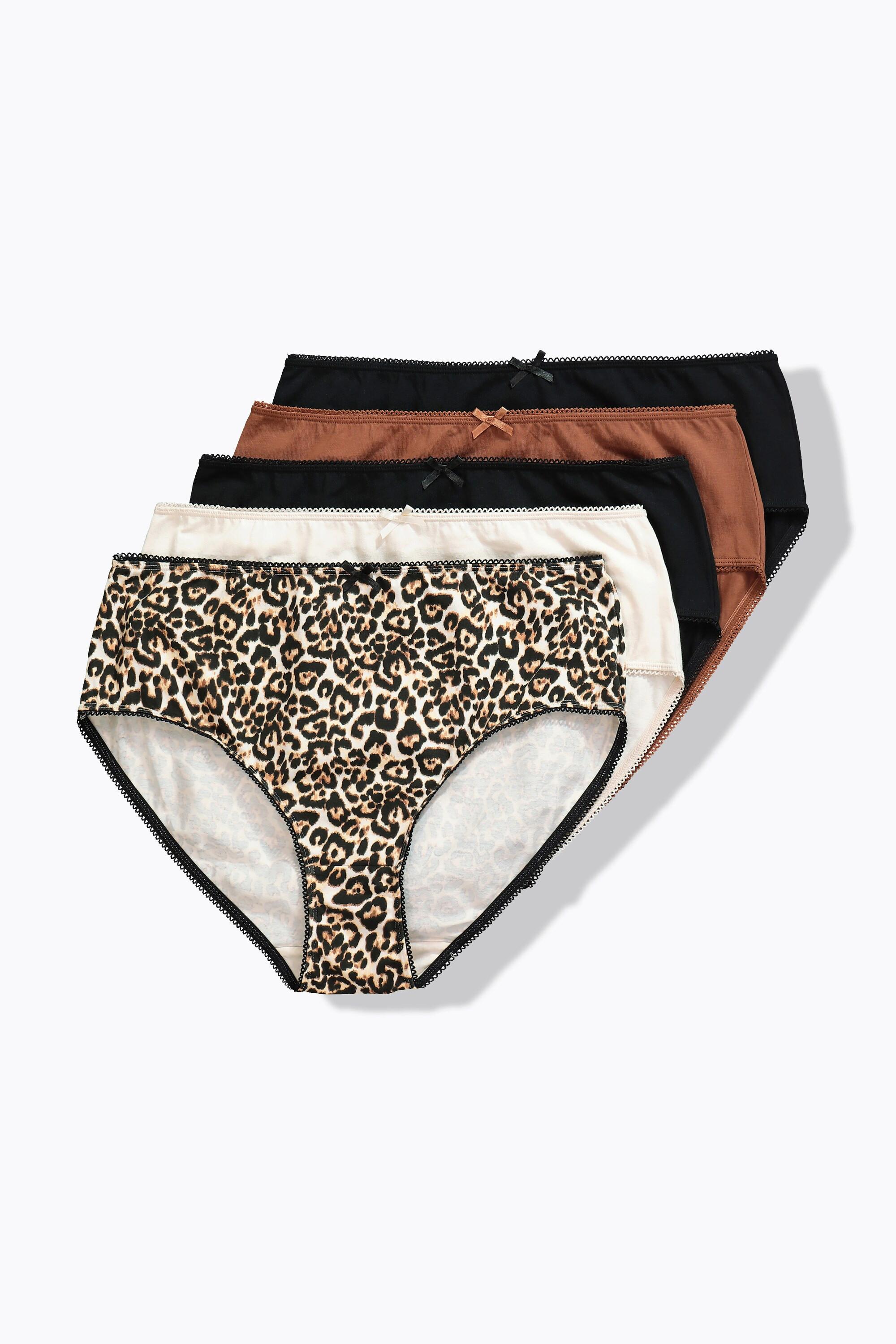 Ulla Popken Midislips, 5er-Pack, Leomuster/ einfarbig