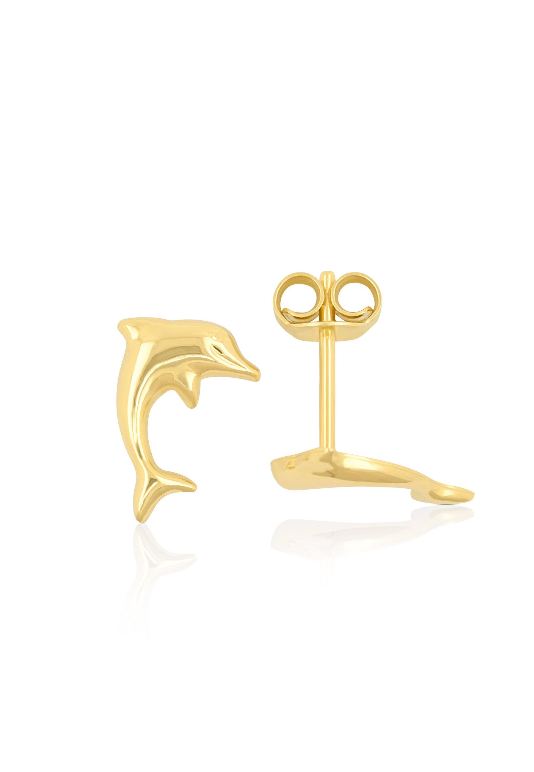 MUAU Schmuck Ohrstecker Delfine Gelbgold 750, 11mm