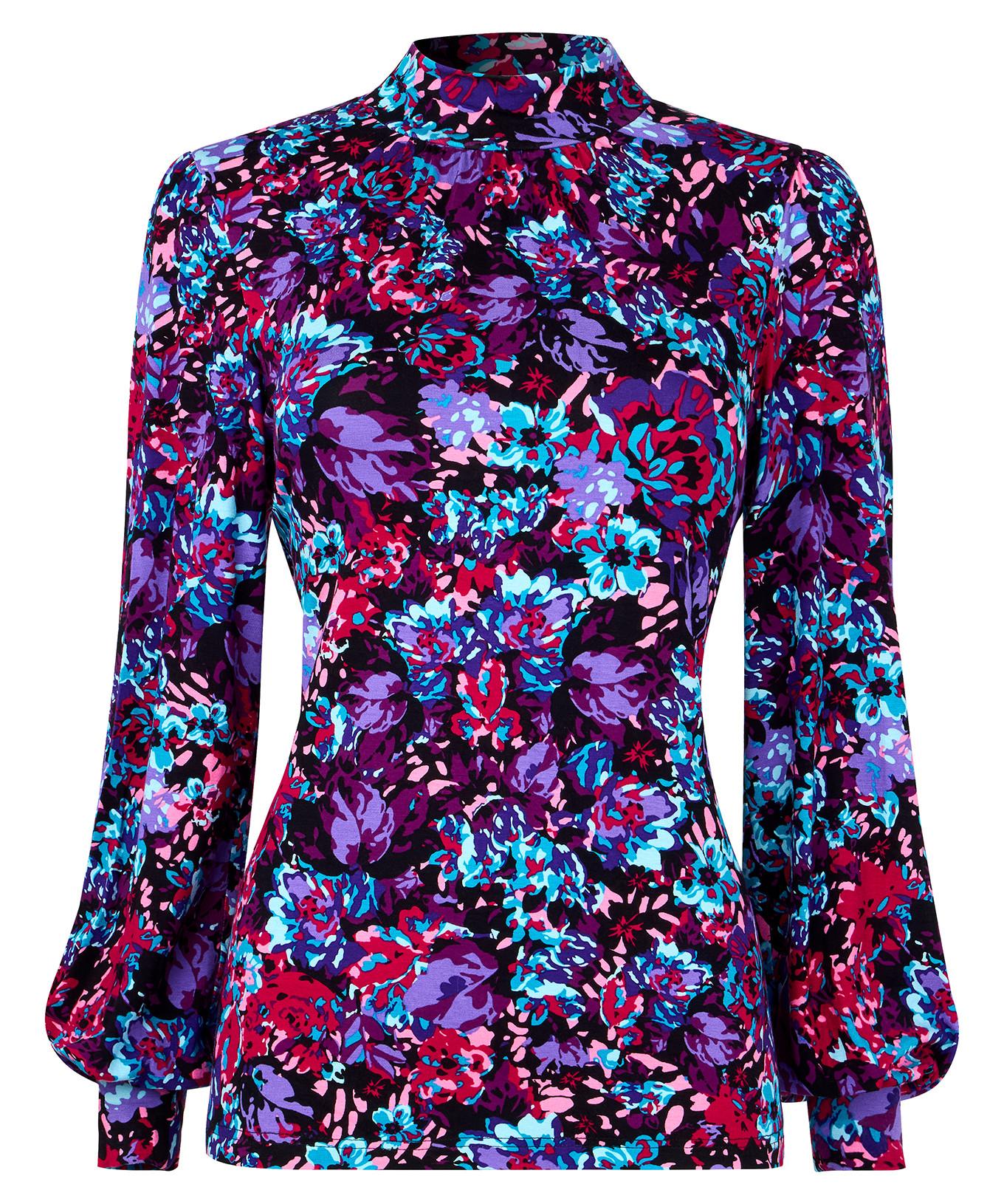 Joe Browns Lebhafter Blumenprint-Jersey-Top mit Stehkragen