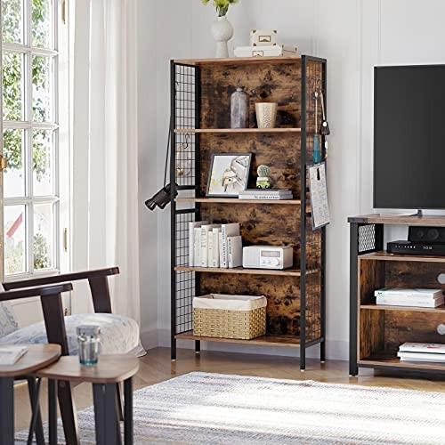 Pricenet Elegantes mattschwarzes Bücherregal mit rustikalenen Regalen