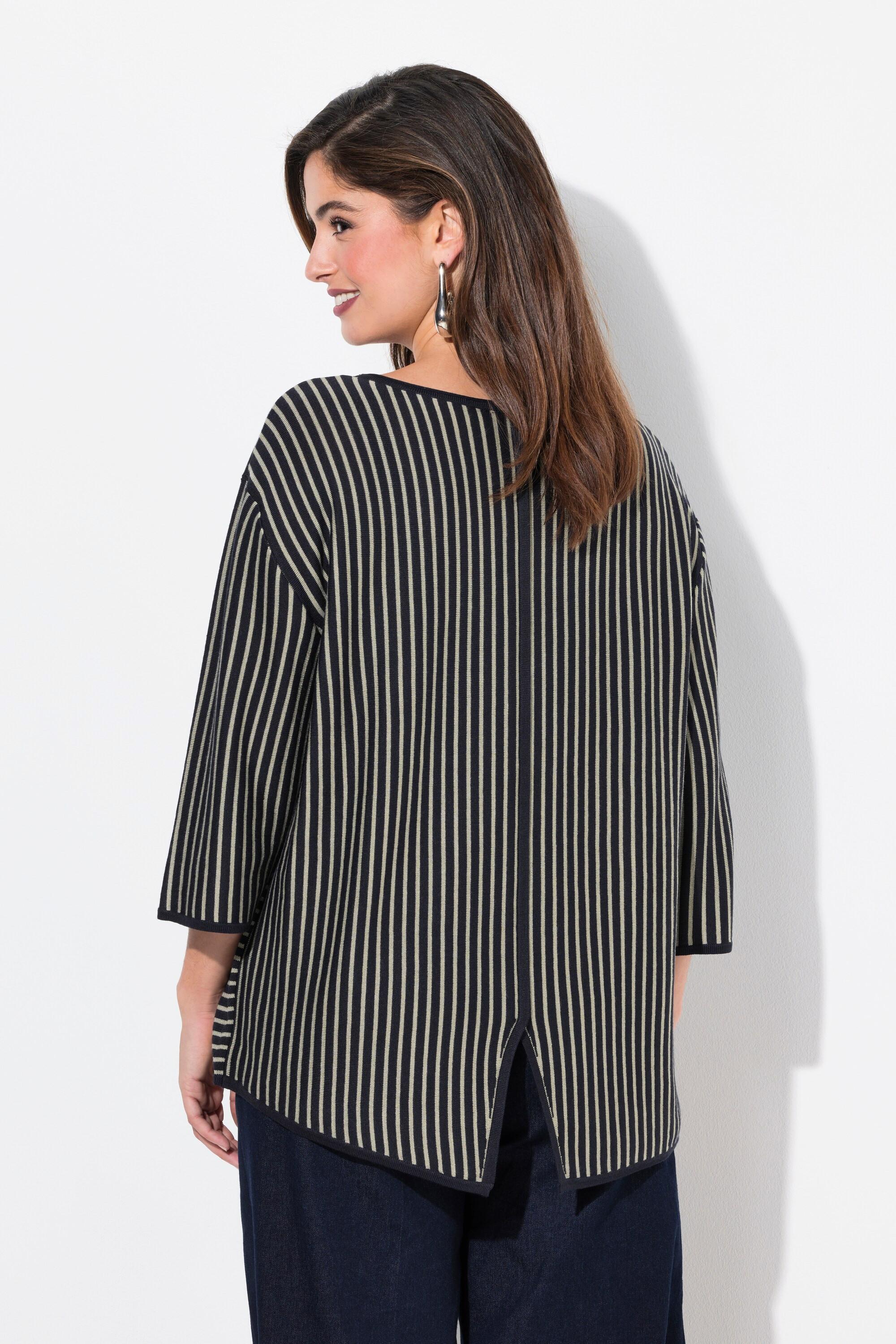 Ulla Popken Pullover, Ringel, Oversized, Rundhals, 3/4-Arm