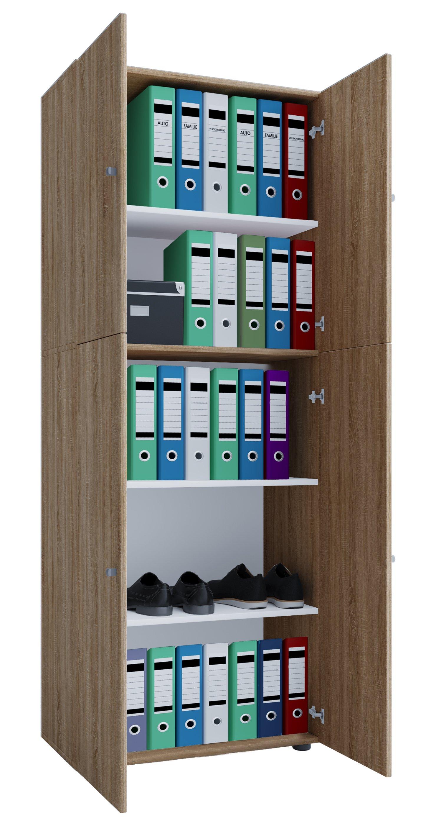 VCM Büroschrank mit 5 Fächern | moderner Aktenschrank mit Drehtüren | Maße ca. B. 70 x H. 184 x T. 40 cm – Lona 5-Fach