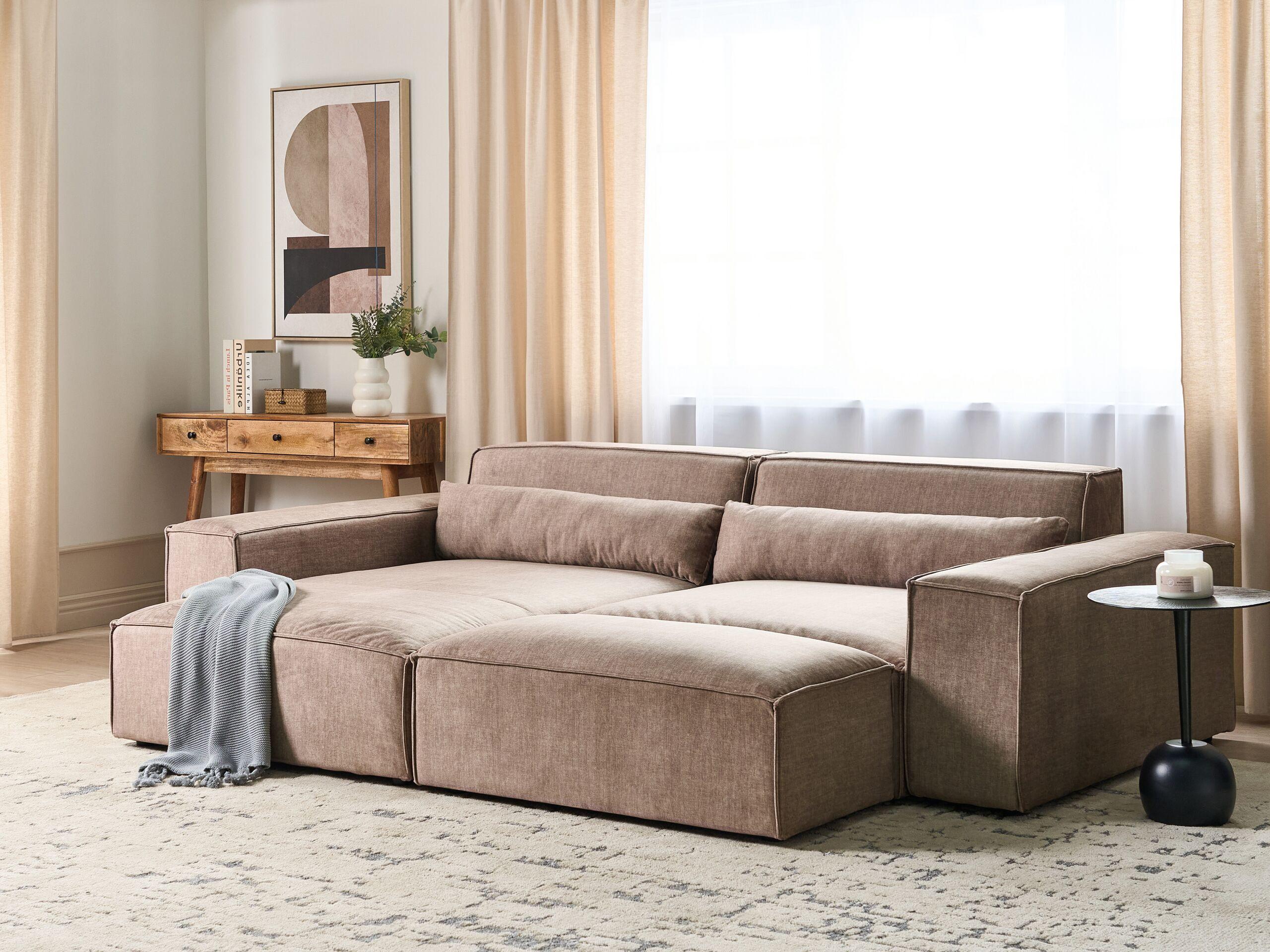 Beliani Ecksofa mit Ottomane aus Polyester Modern HELLNAR