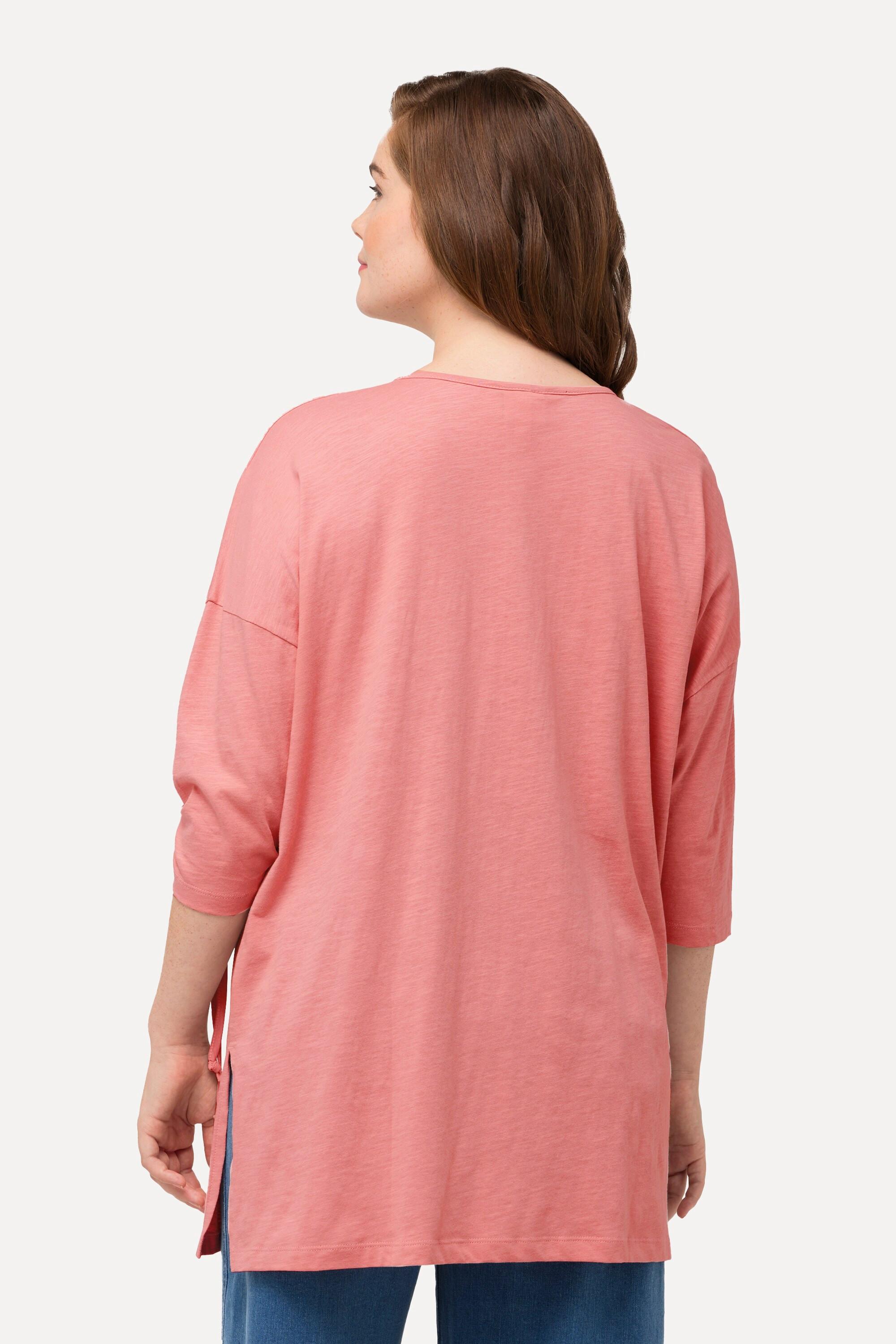 Ulla Popken Rundhals 3/4-Arm T-Shirt mit Raffband