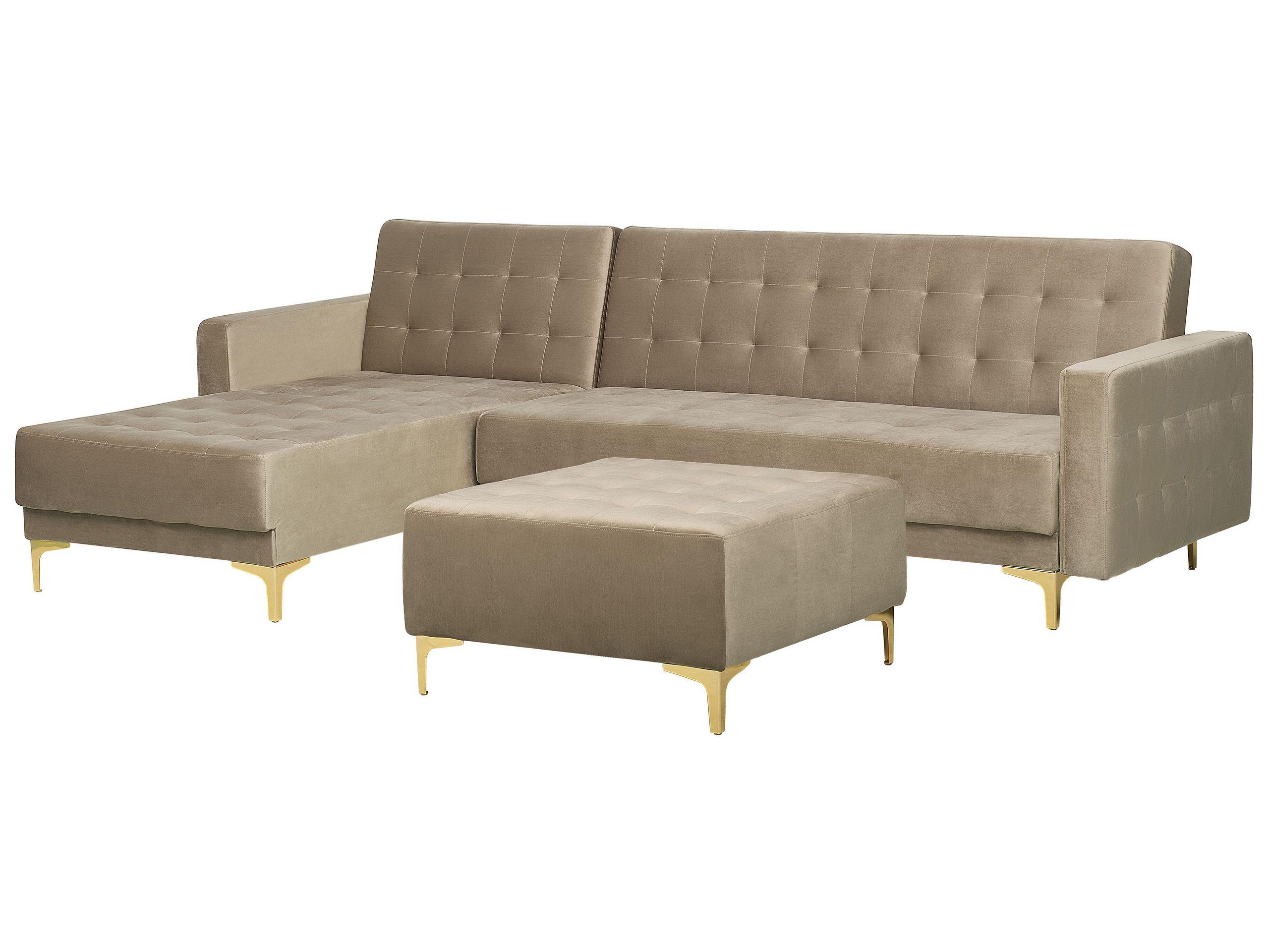 Beliani Ecksofa mit Ottomane aus Samtstoff Modern ABERDEEN