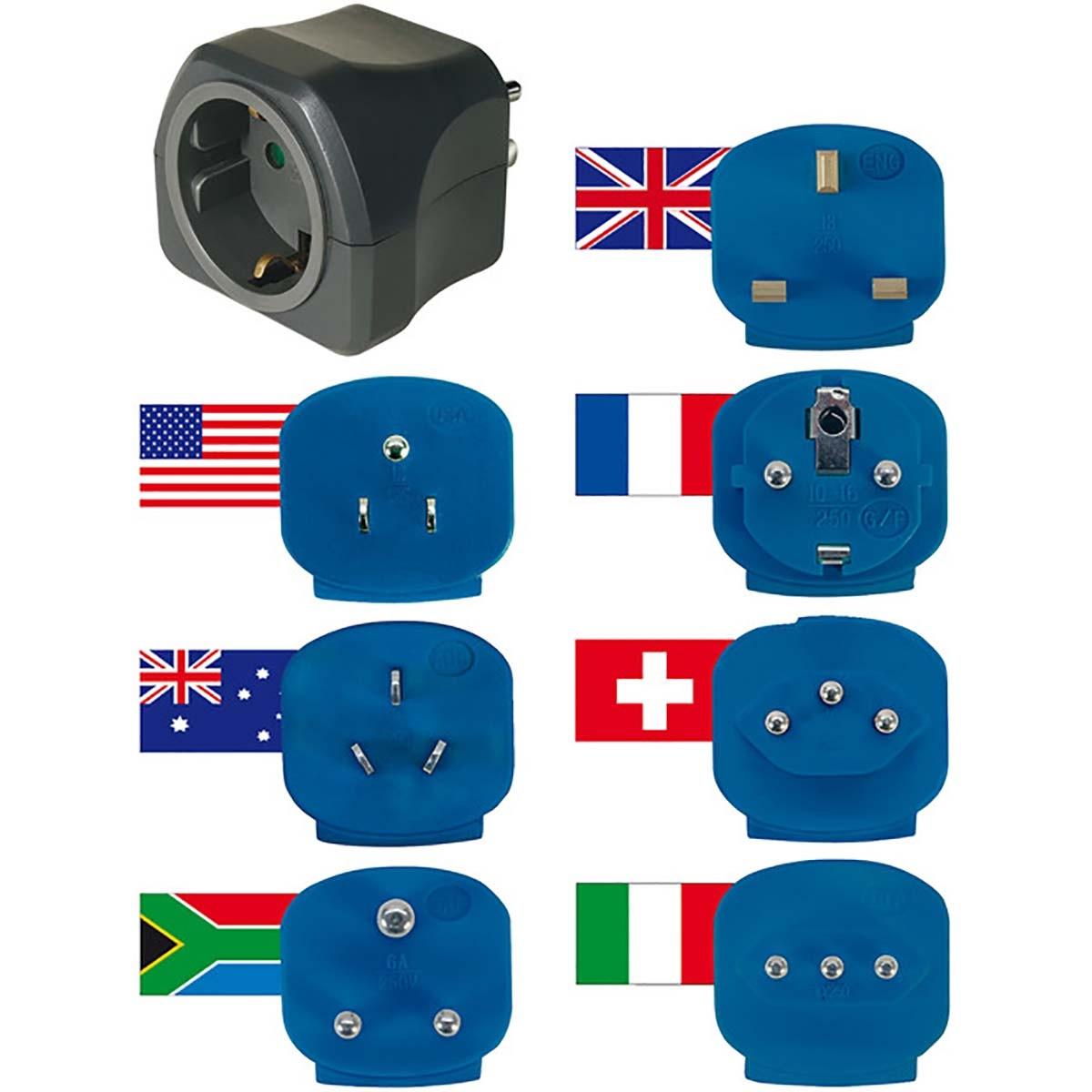 Nedis Reisestecker-Set / Reiseadapter-Set (Adapter für Reisesteckdosen mit diversem Zubehör für mehr als 150 Länder (7 x Steckereinsätze)