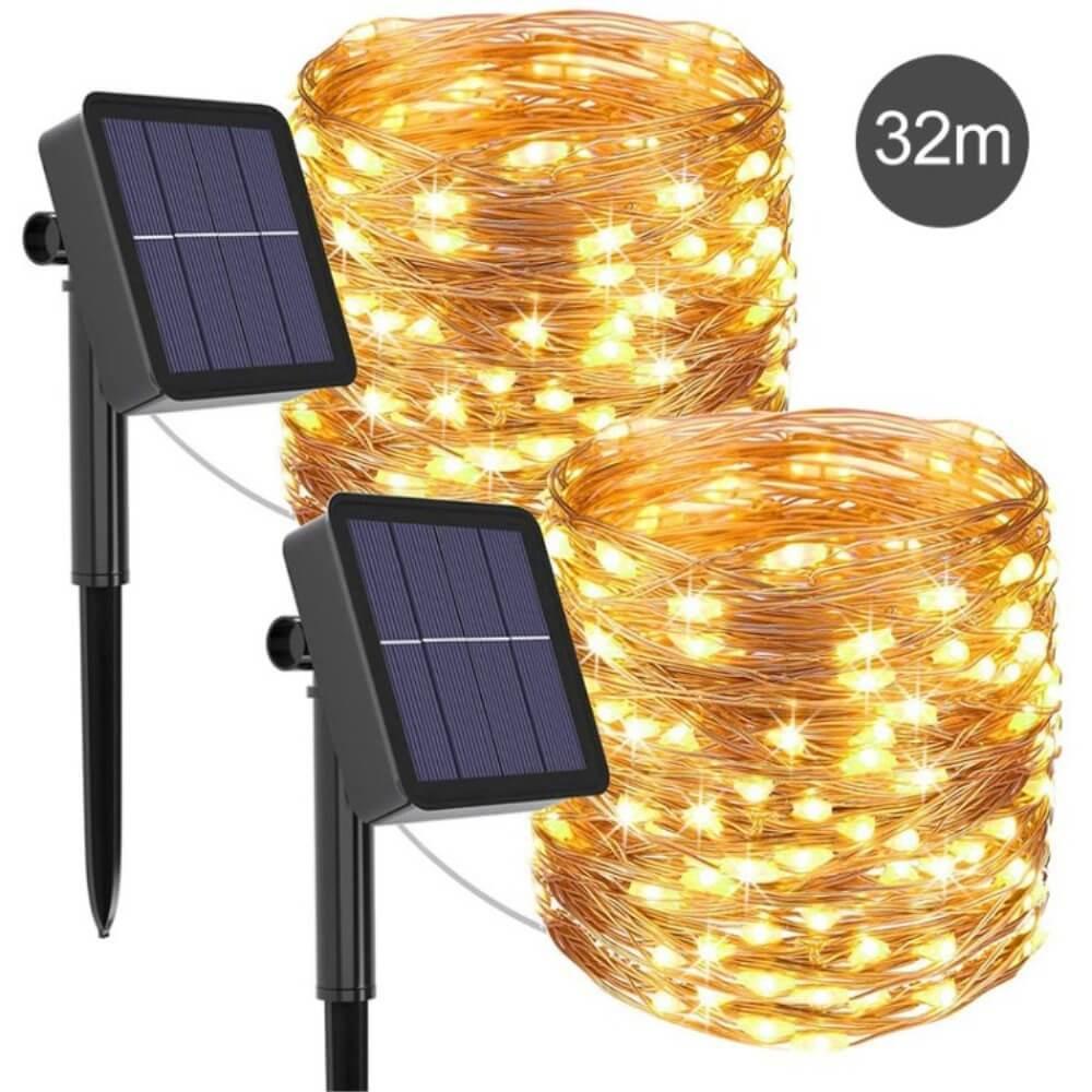 Cover-Discount 32m Solar Draht- Lichterkette Warmweiss