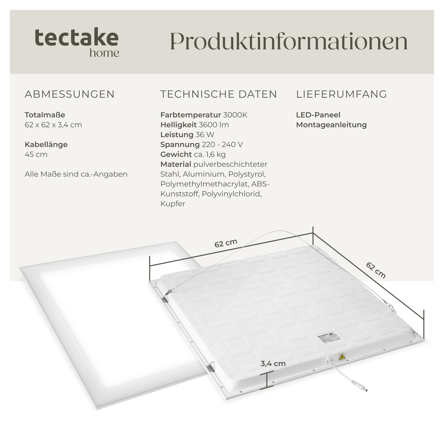 Tectake LED-Paneel Lucerna, ultraflach, warmweiss, stromsparend