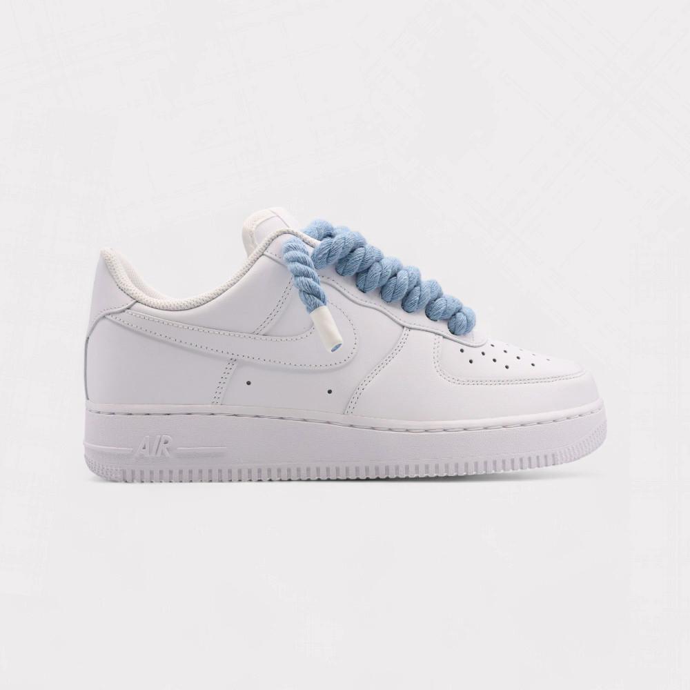 NIKE Air Force 1 White - Rope Lace Light Blue