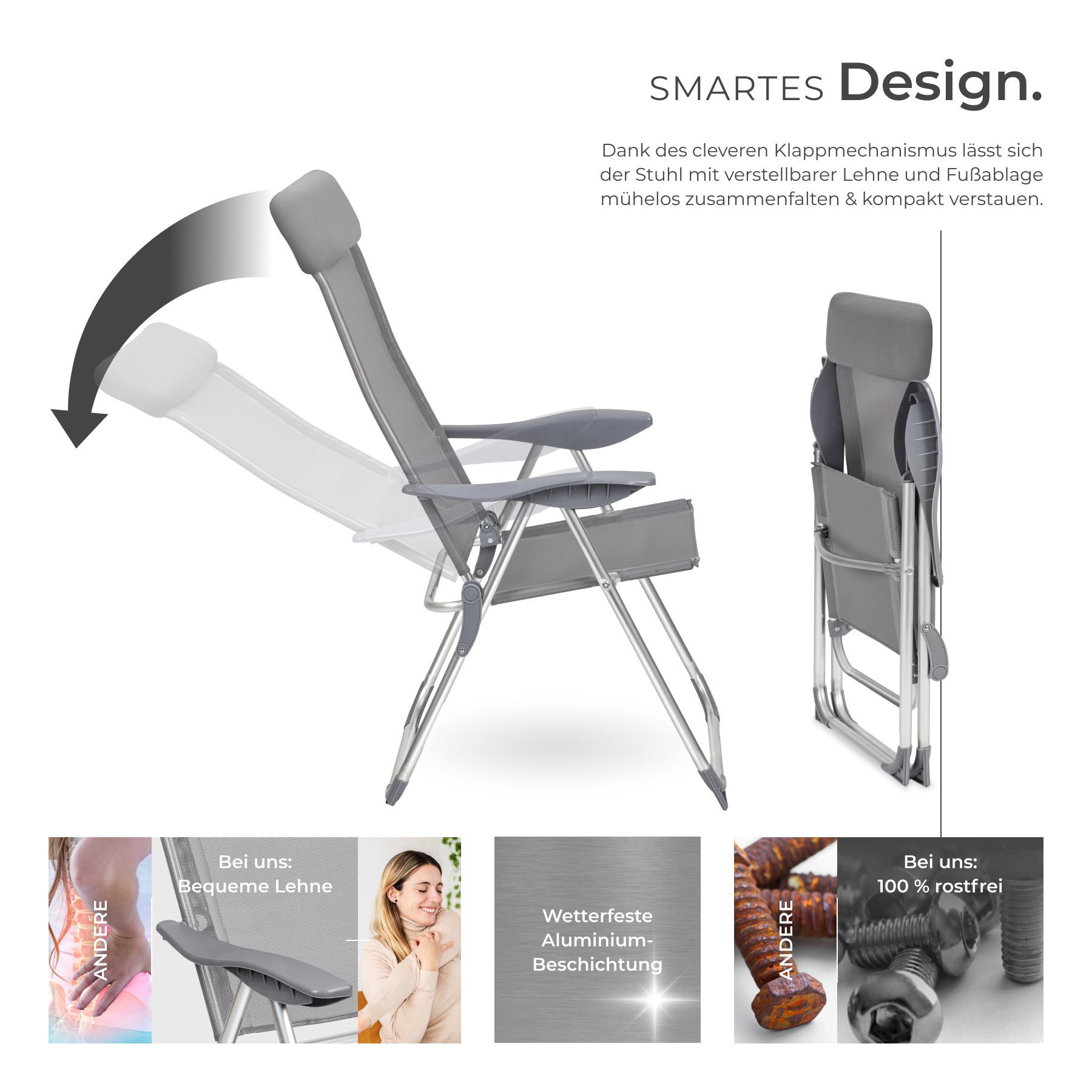 Tectake 4 Aluminium Gartenstühle klappbar mit Kopfteil