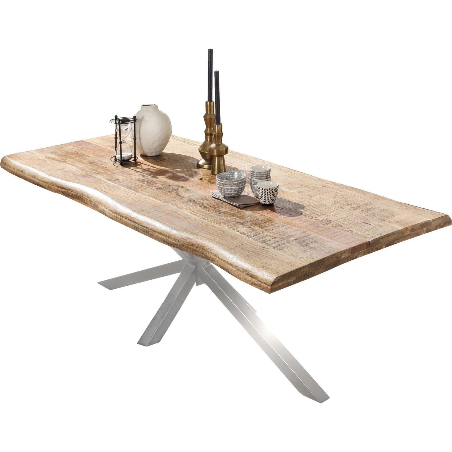 mutoni Massivholztisch 200x100 - Mango natur - Metall antiksilber - mit Baumkante