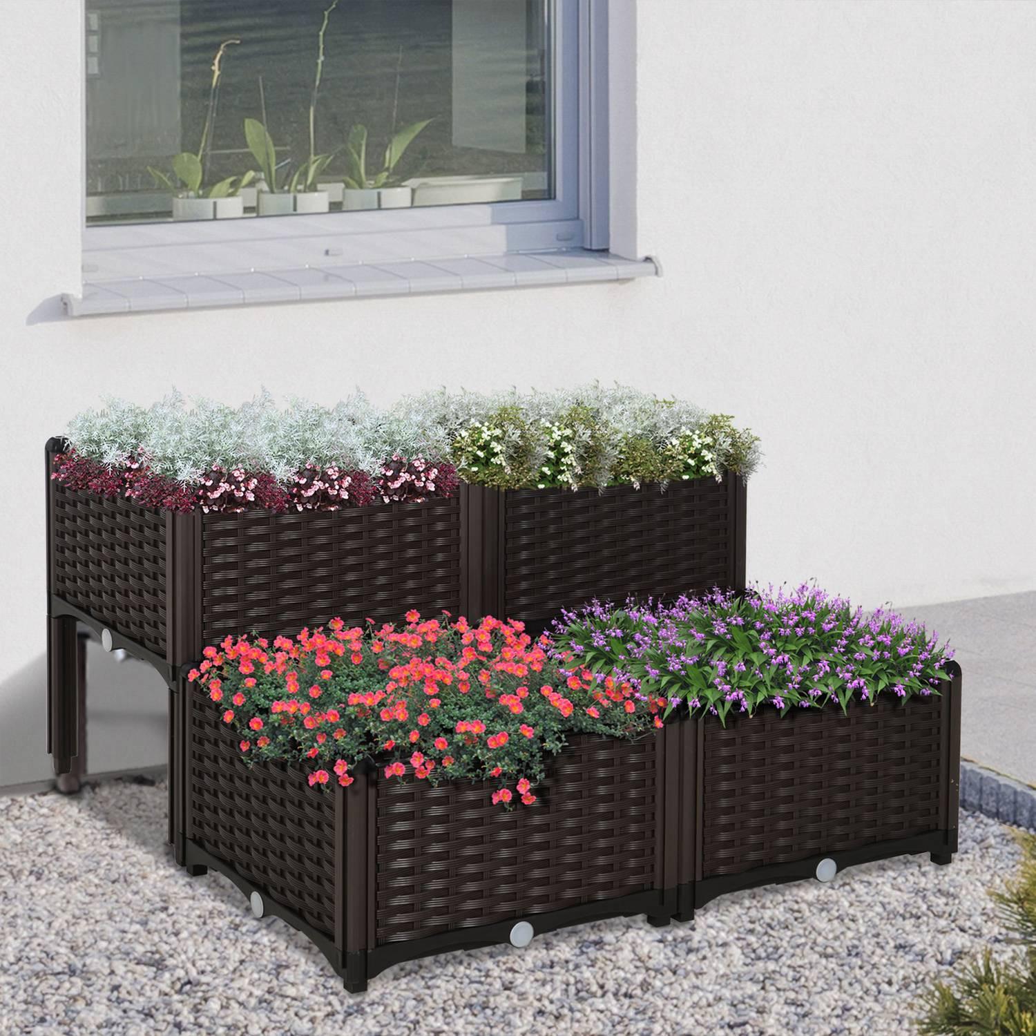 Northio Hochbeet Rattan Pflanzkasten Mit Abflusslöchern, Pp, Braun, 40X40X44Cm