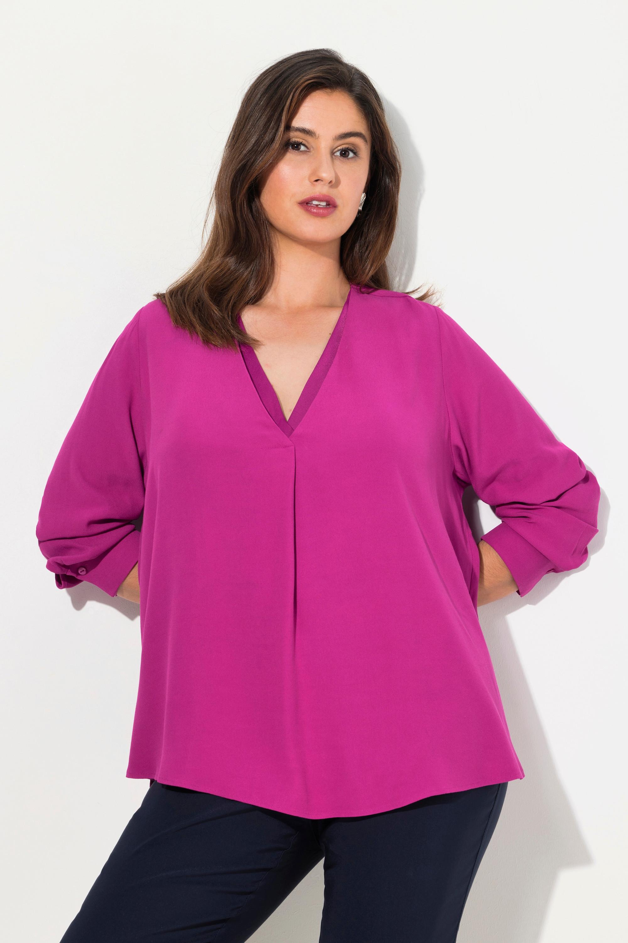 Ulla Popken Tunika Glanz-Einsatz A-Linie V-Ausschnitt Langarm