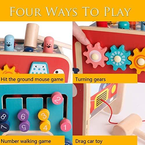 Activity-board Klopfbank Holz mit 2 Schlägeln, Hammerspiel ab 1 Jahr, Klopfbank Schlagen Elefant Spiel,