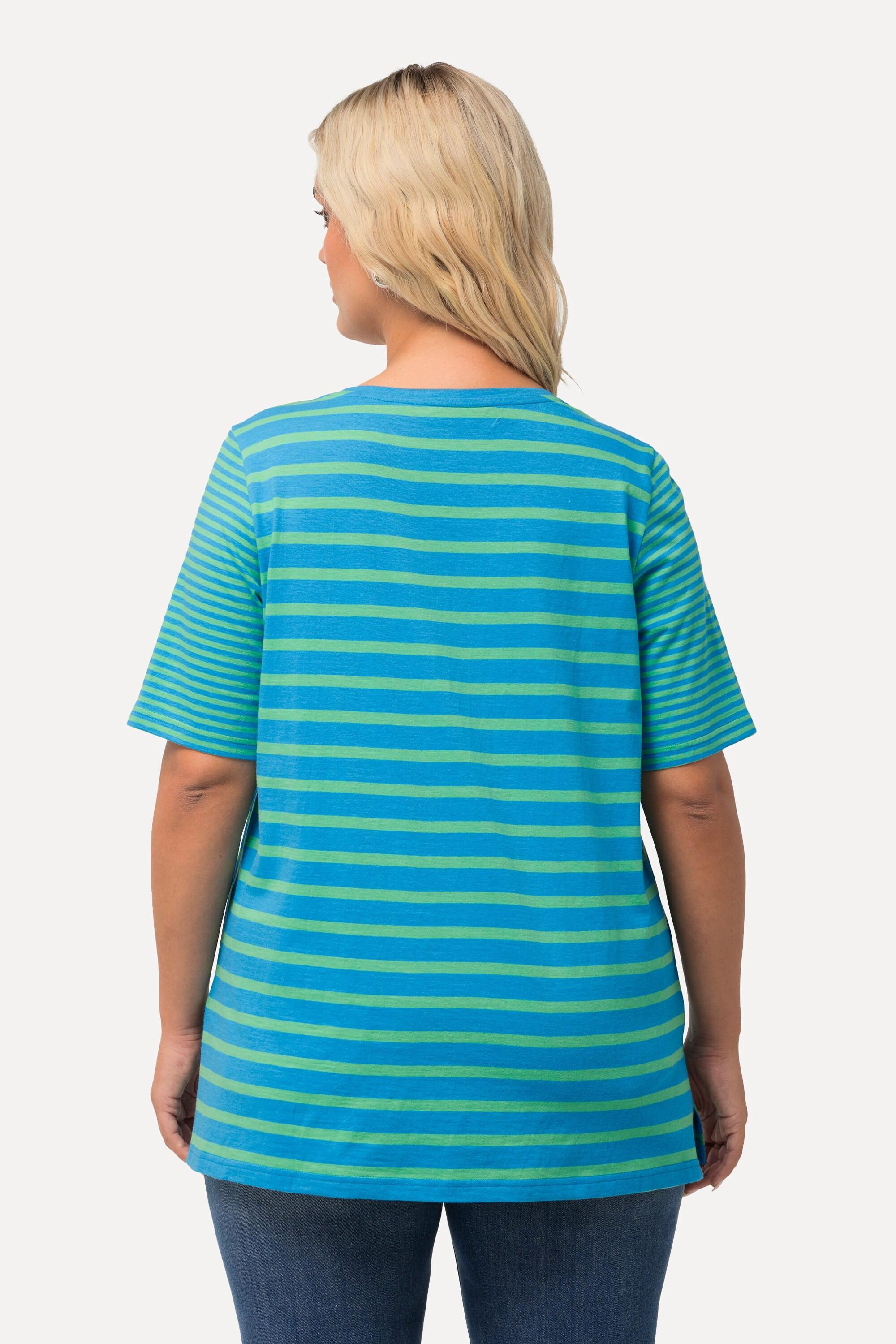 Ulla Popken Ringelmix A-Linie V-Ausschnitt Halbarm Shirt