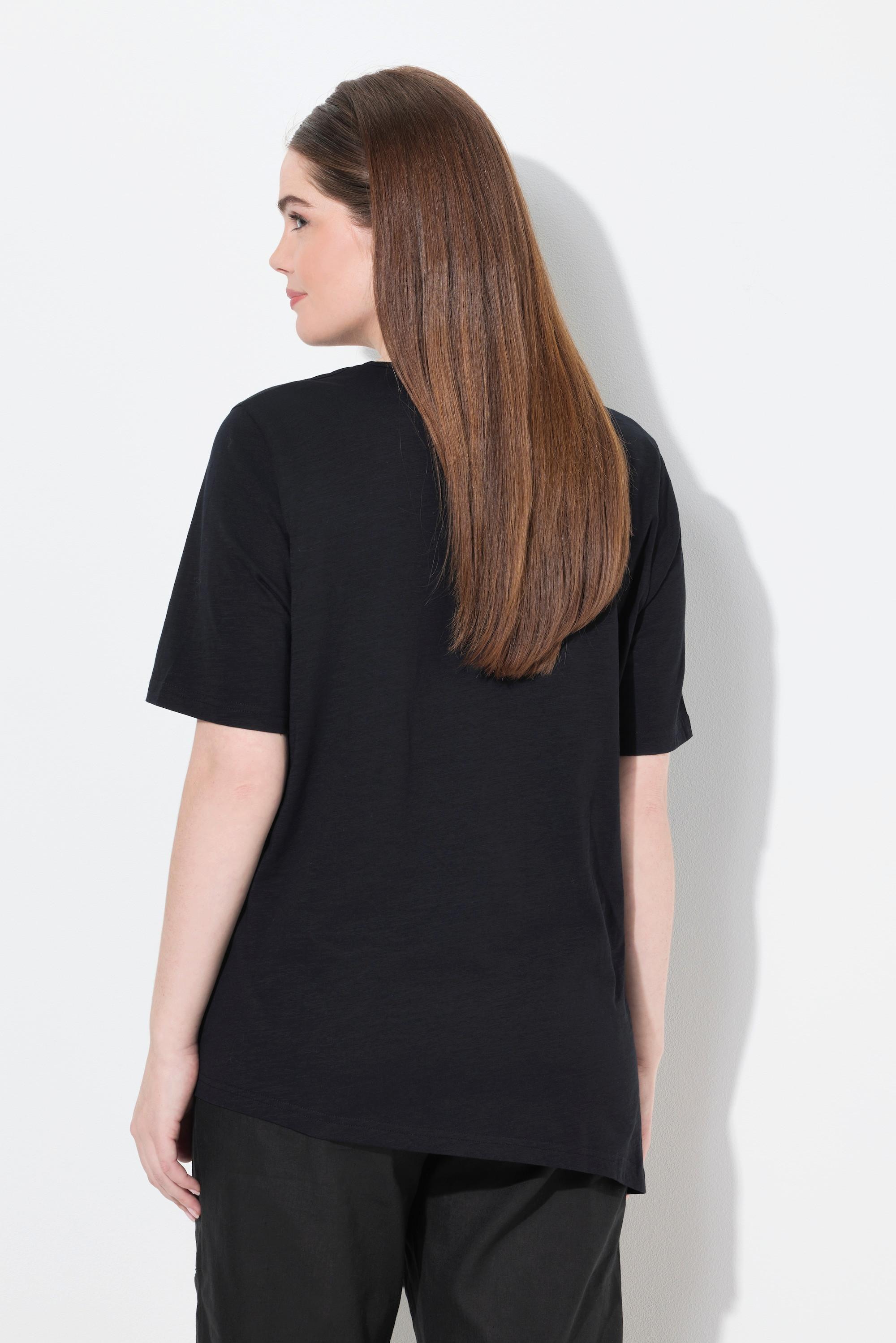 Ulla Popken T-Shirt Zierperlen V-Ausschnitt Halbarm Biobaumwolle