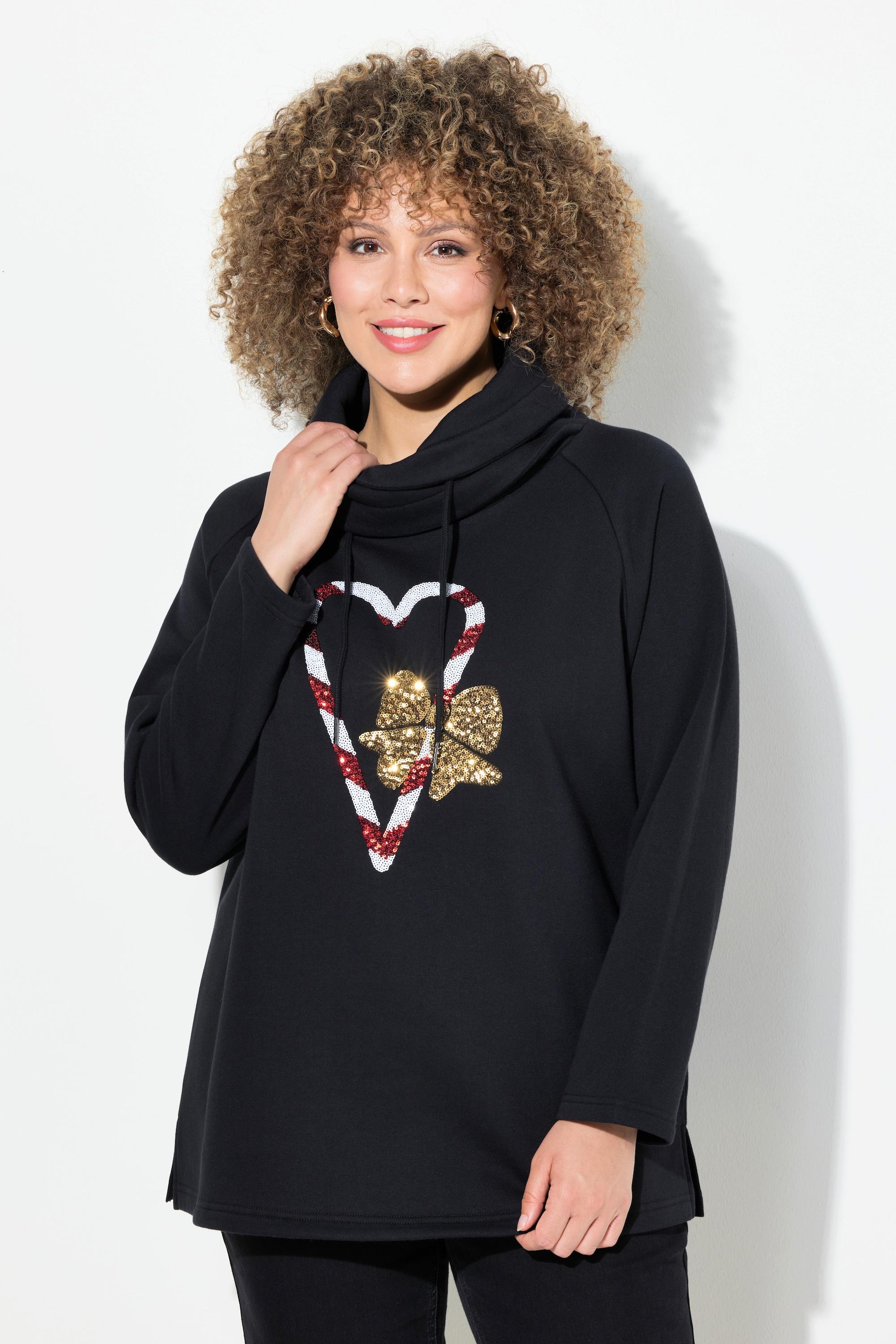 Ulla Popken Sweatshirt, Zuckerstangen, Stehkragen, Langarm