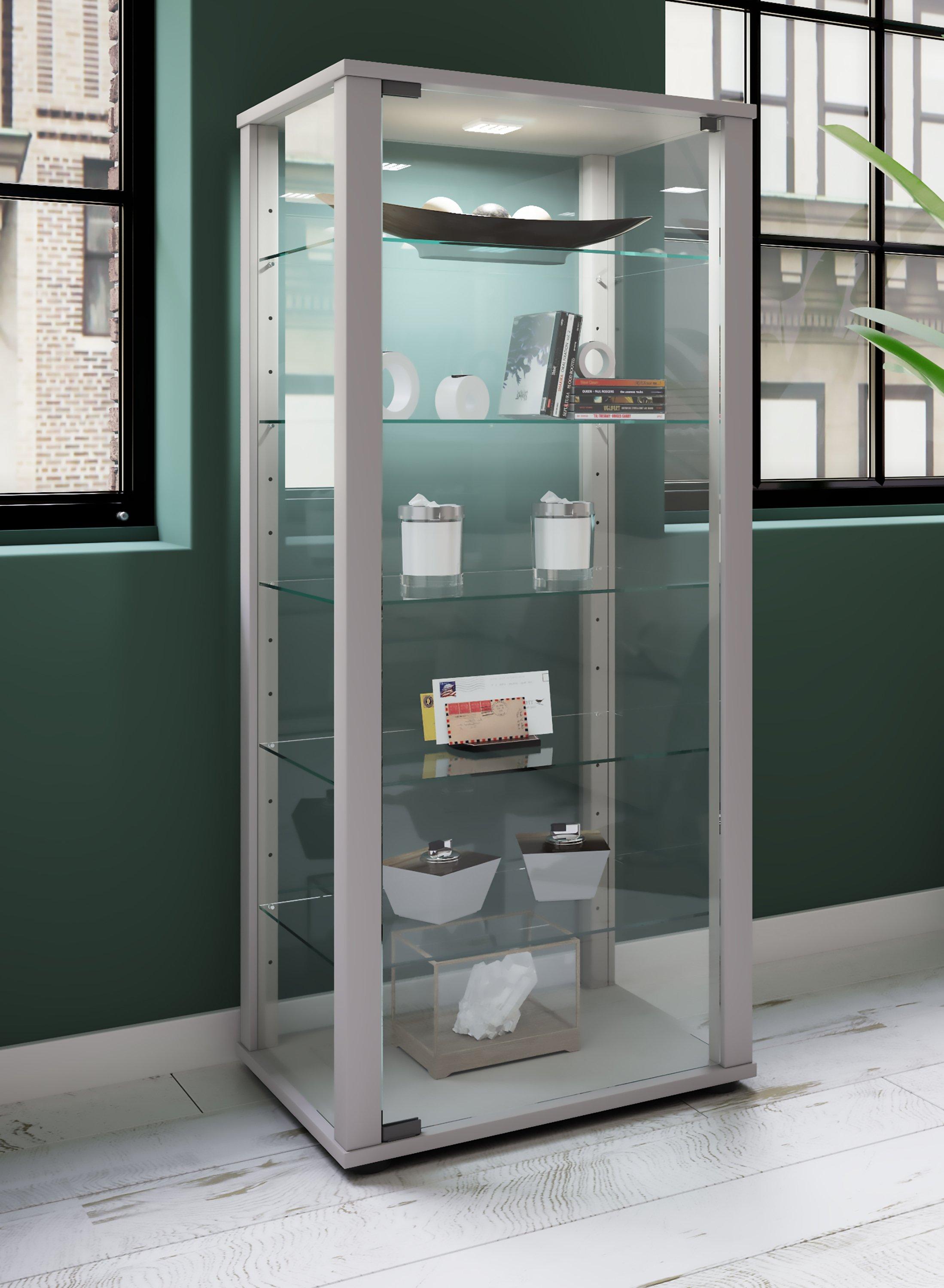 VCM Glasvitrine stehend | Vitrine Glas mit ESG-Sicherheitsglas | Maße ca. H. 115 x B. 50 x T. 38 cm | Standvitrine Glas | Modern und platzsparend | Glas
