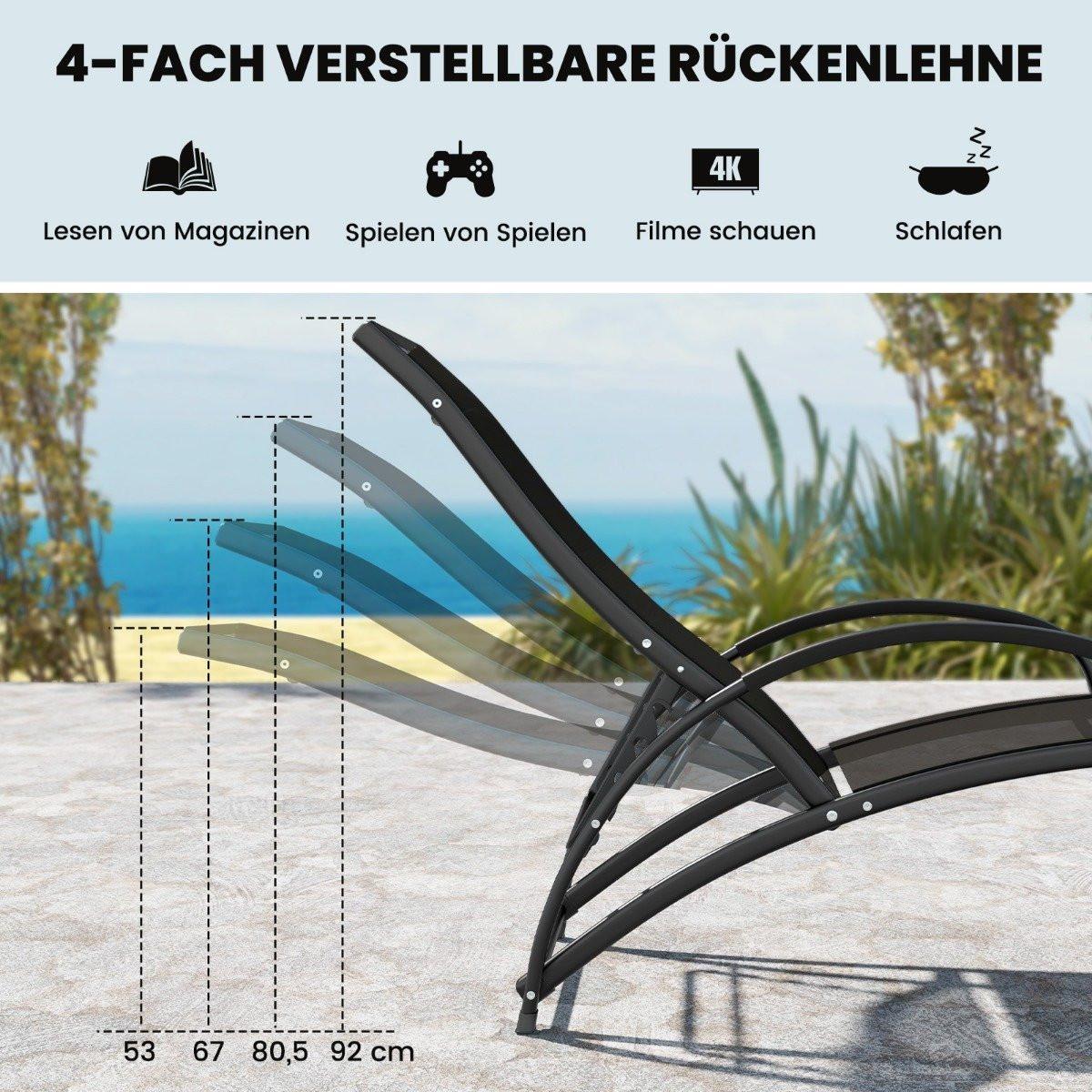 B2X 2 in 1 Sonnenliege wandelbarer Schaukelstuhl mit Rückenlehne und gebogenen Armlehnen Grau