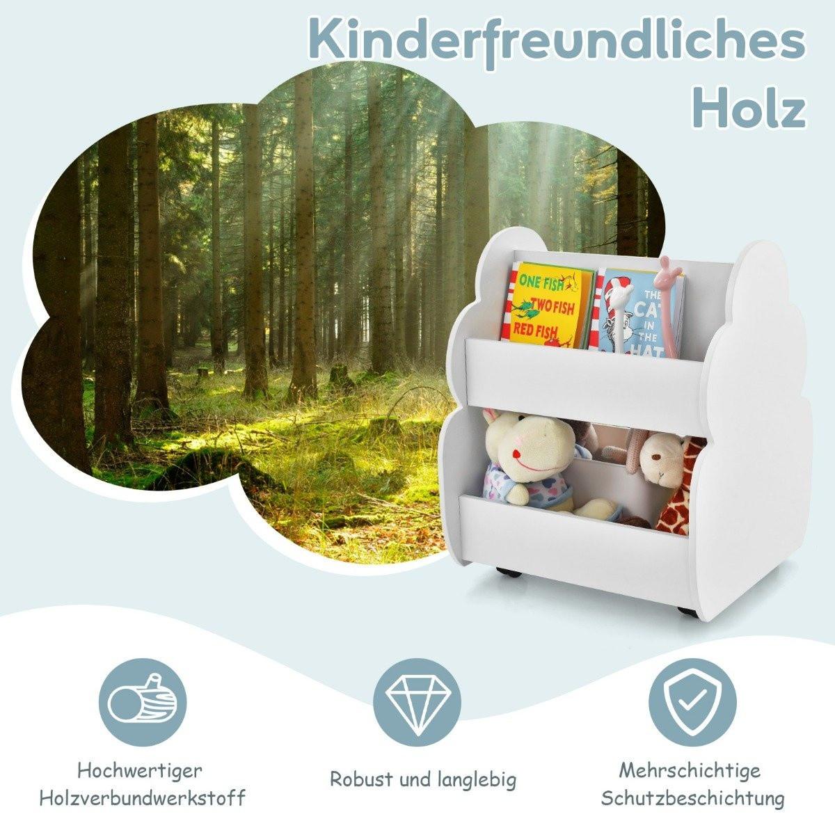 Northix Kinder-Bücherregal auf Rollen Kinderregal mit Geräumigem Stauraum Weiß