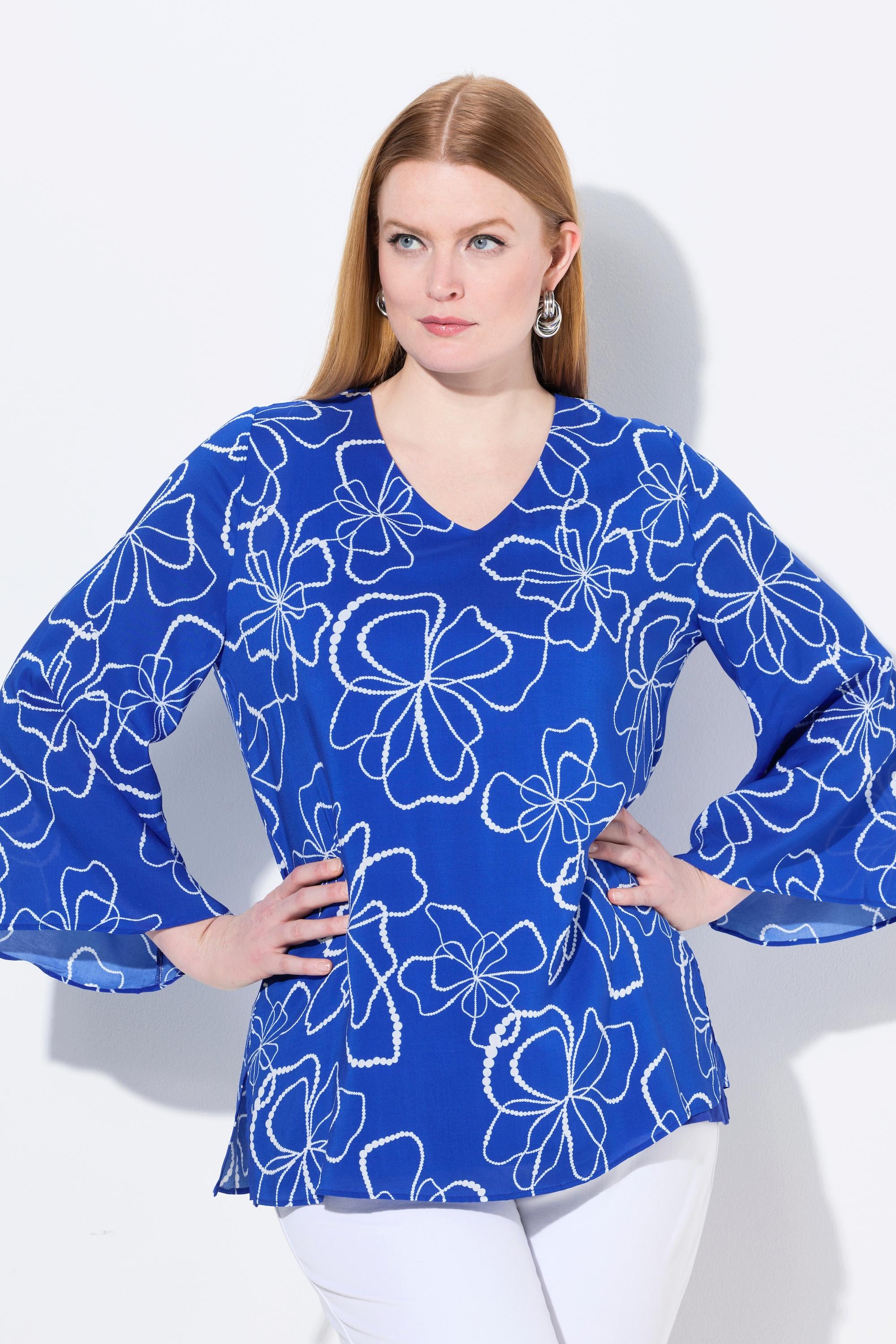 Ulla Popken Doppellagige Shirtbluse V-Ausschnitt Langarm