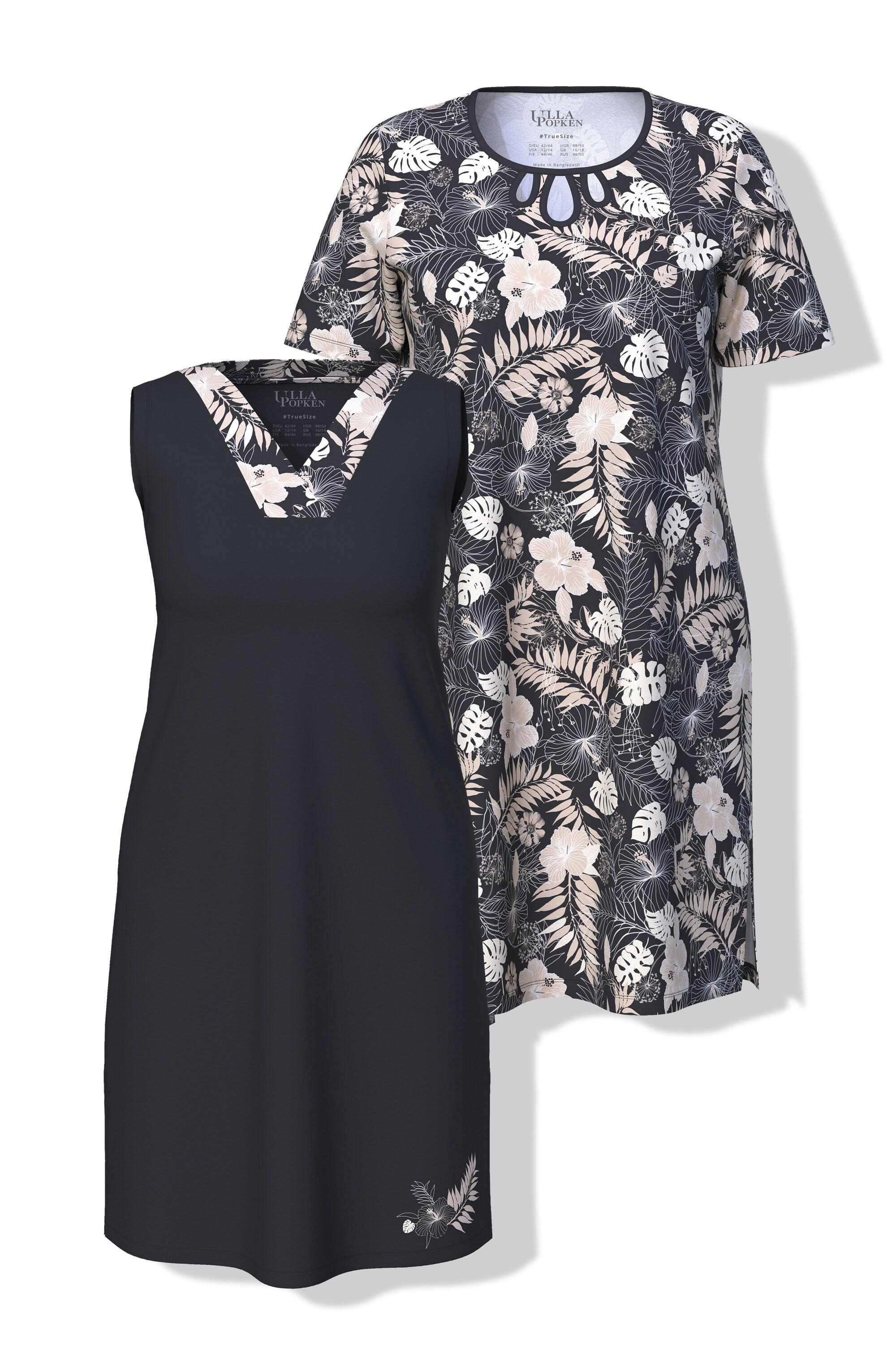Ulla Popken Bigshirts, 2er-Pack, Blätter, Rundhals/ V-Ausschnitt
