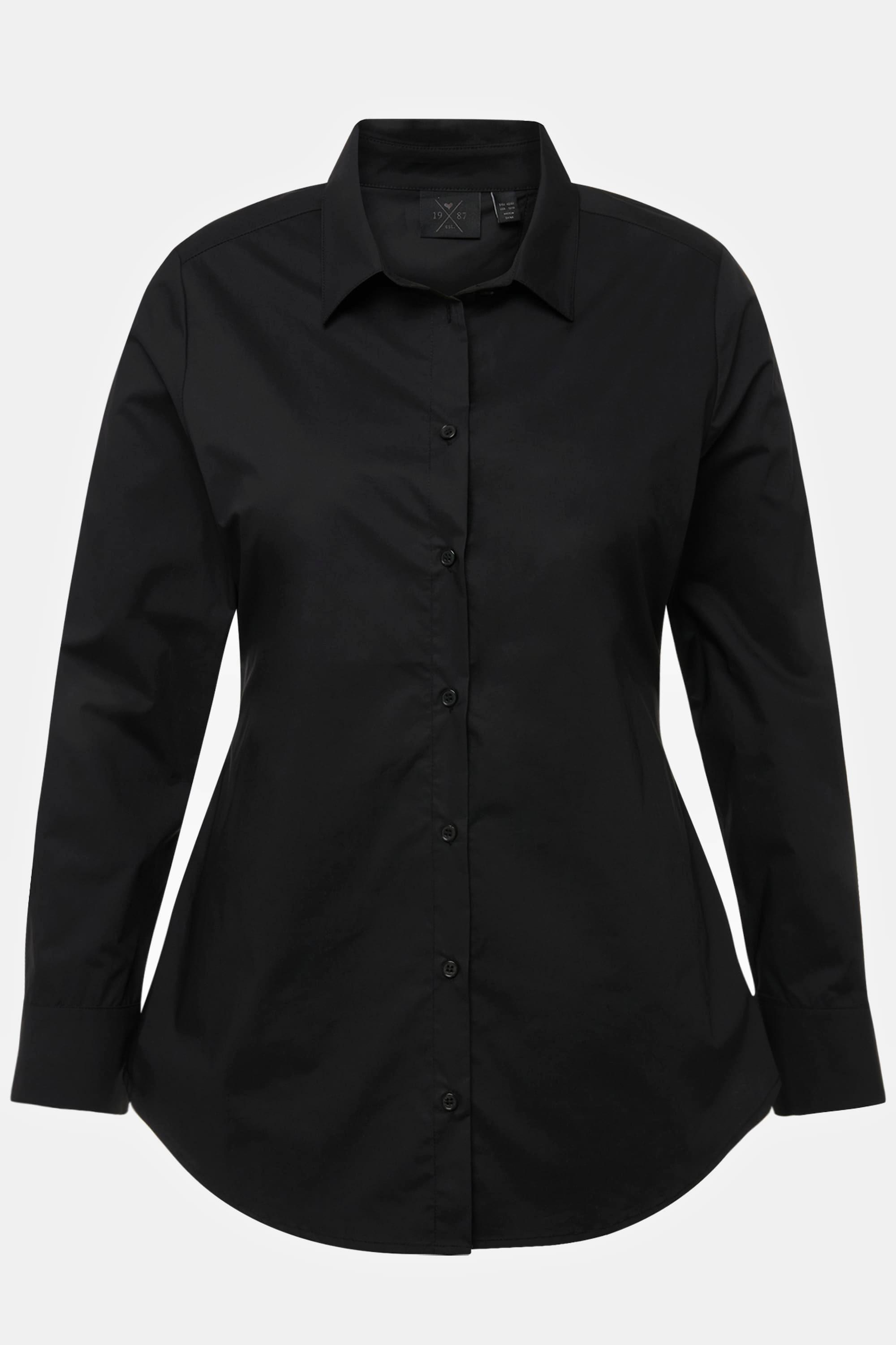 Ulla Popken Papertouch Rücken Cut Out Langarm Bluse mit Stehkragen
