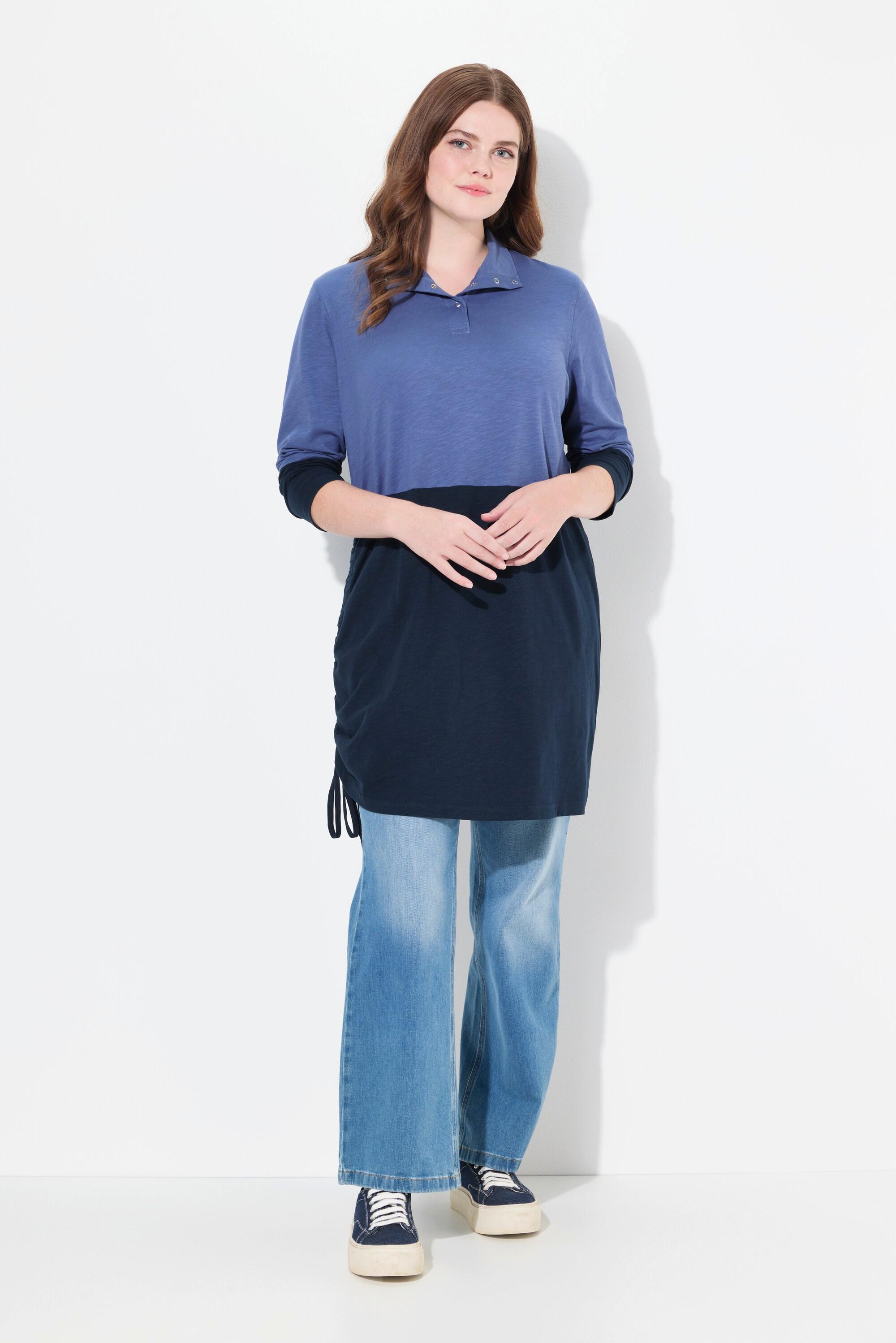 Ulla Popken Longshirt Saumband Stehkragen Langarm Biobaumwolle
