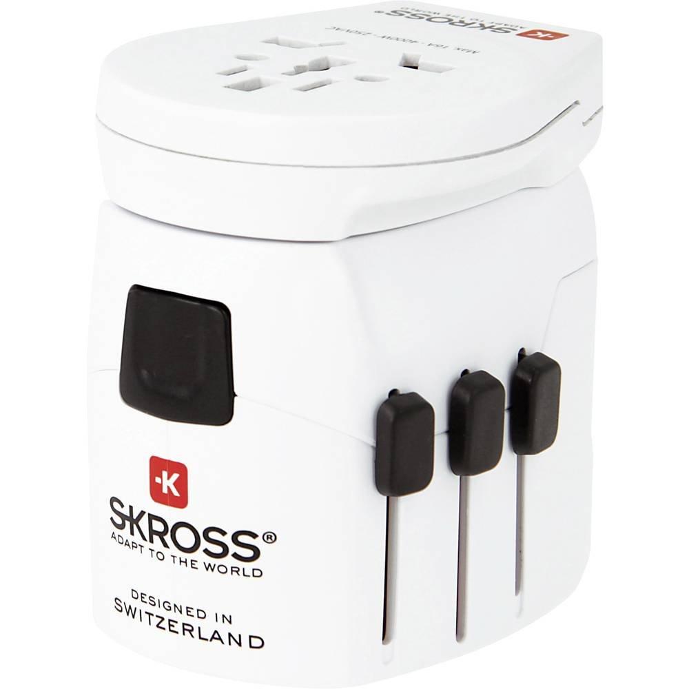 SKROSS Kraftvoller 3-poliger Weltreiseadapter mit mit 3 integrierten USB-Anschlüssen