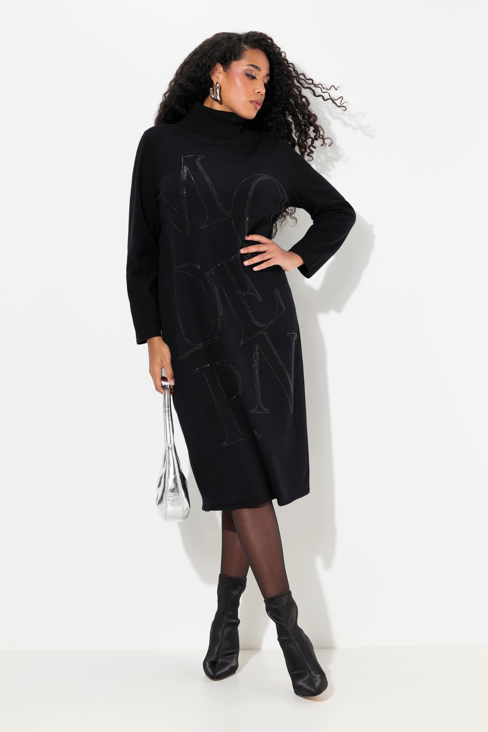 Ulla Popken Strickkleid Buchstaben Stehkragen Langarm