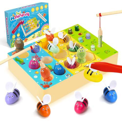 Activity-board 3 in 1 Motorikspielzeug Magnetisches Angelspiel, Spiele