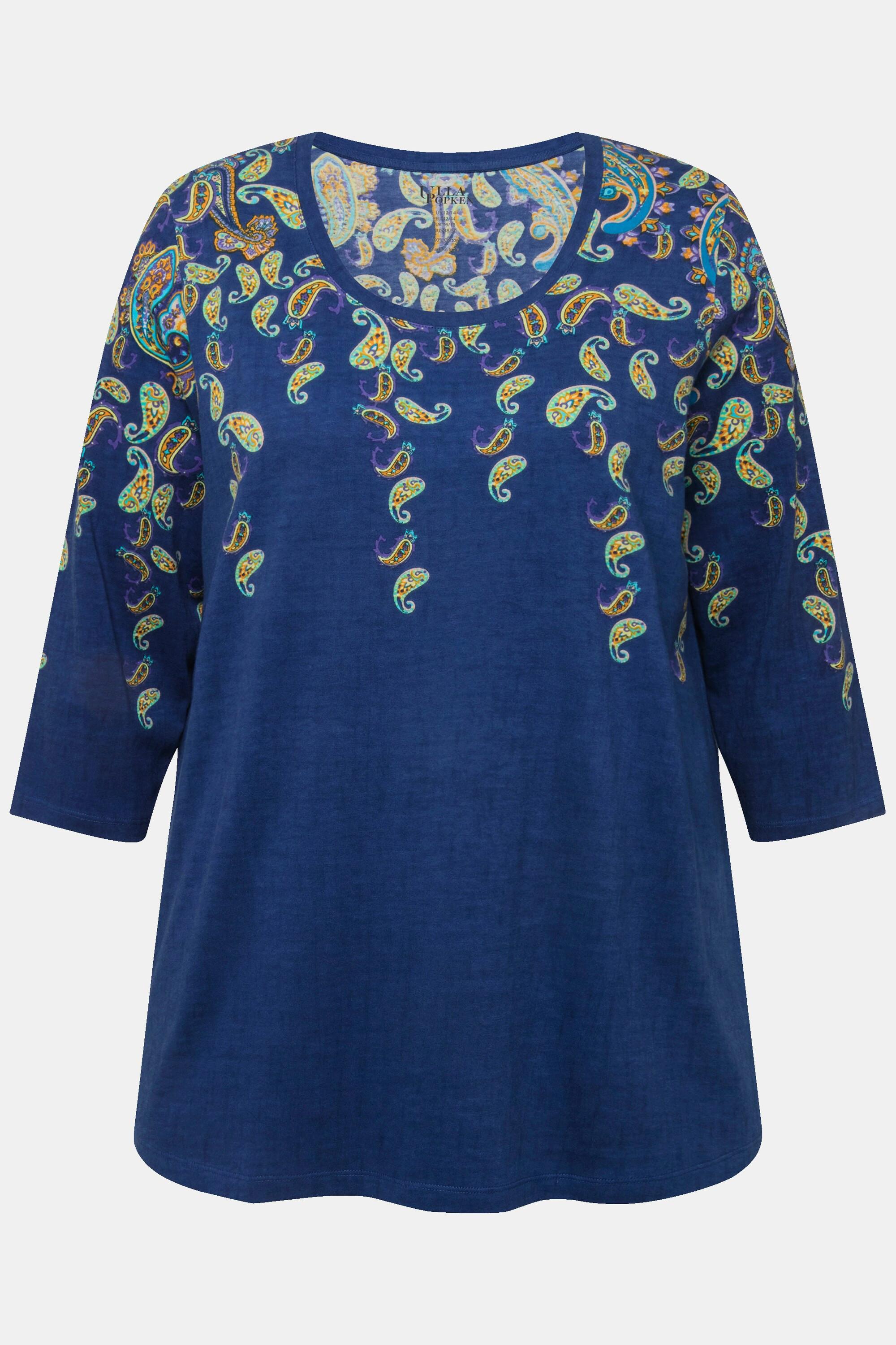 Ulla Popken Longshirt Bordürendruck Rundhals 3/4-Arm