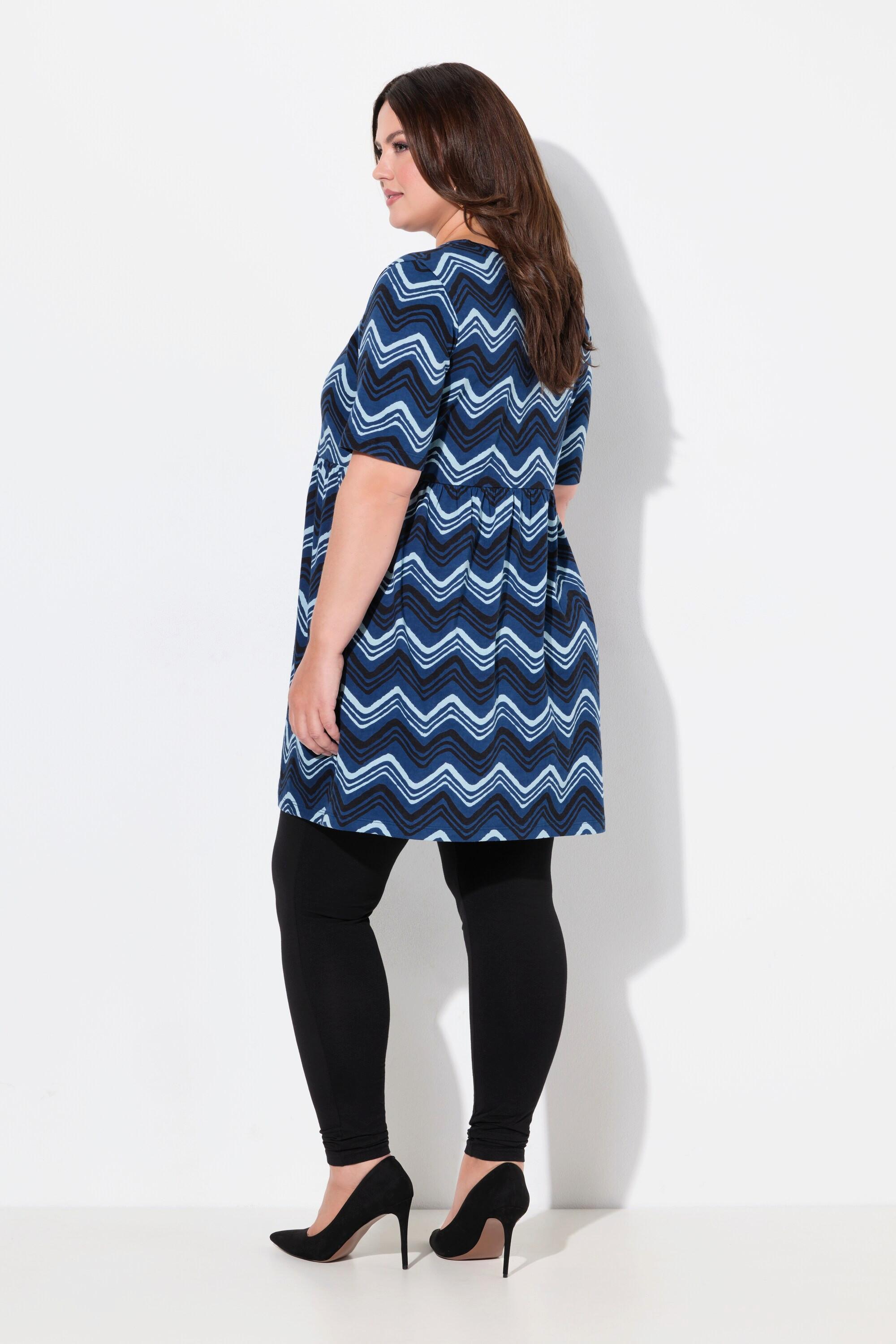 Ulla Popken Longshirt Zackenmuster A-Linie Rundhals 3/4-Arm