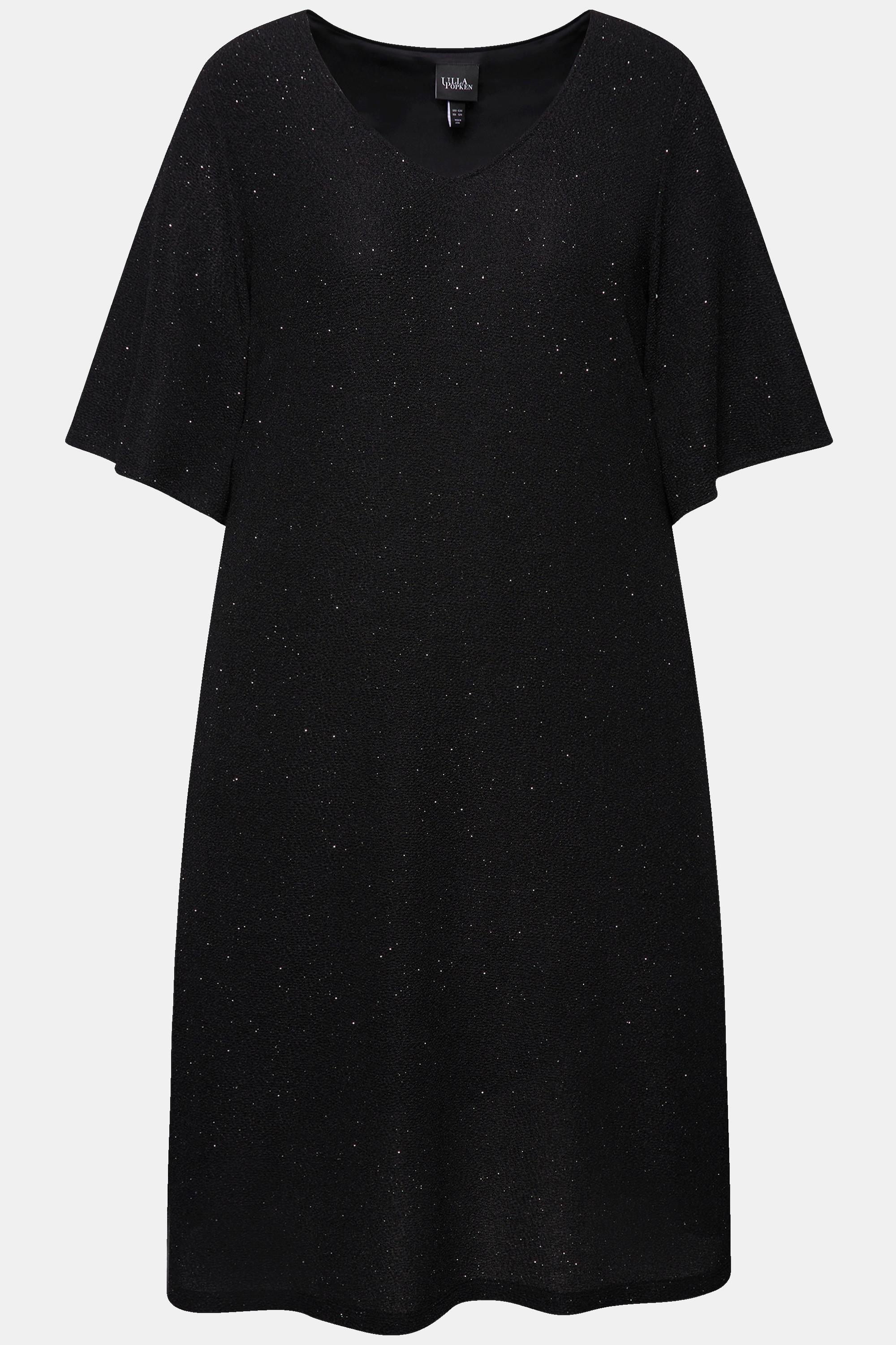Ulla Popken Midikleid A-Linie Glitter V-Ausschnitt 3/4 Arm