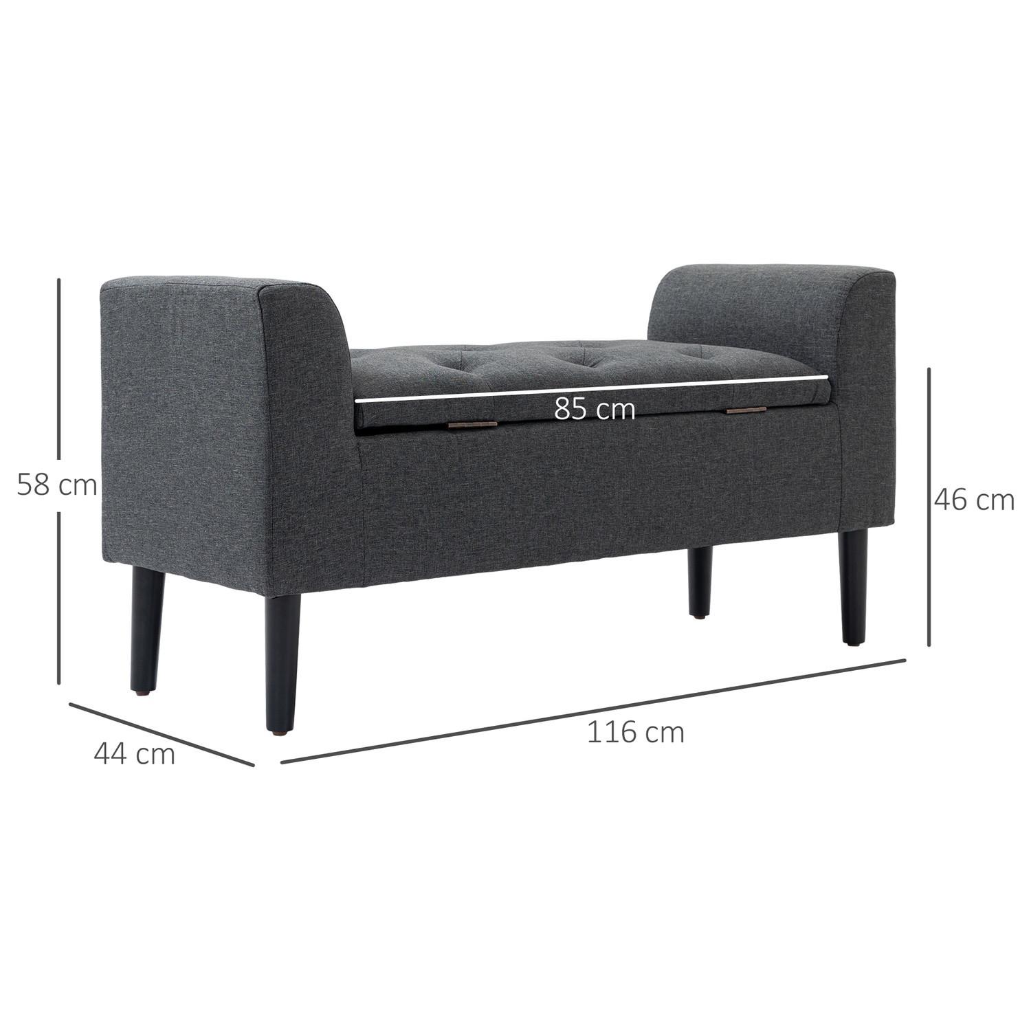 Northio Sitzbank Mit Stauraum Polsterbank Sitzhocker Sitztruhe Belastbar Bis 130 Kg Leinen-Touch Gummiholz Dunkelgrau 116 X 44 X 58 Cm