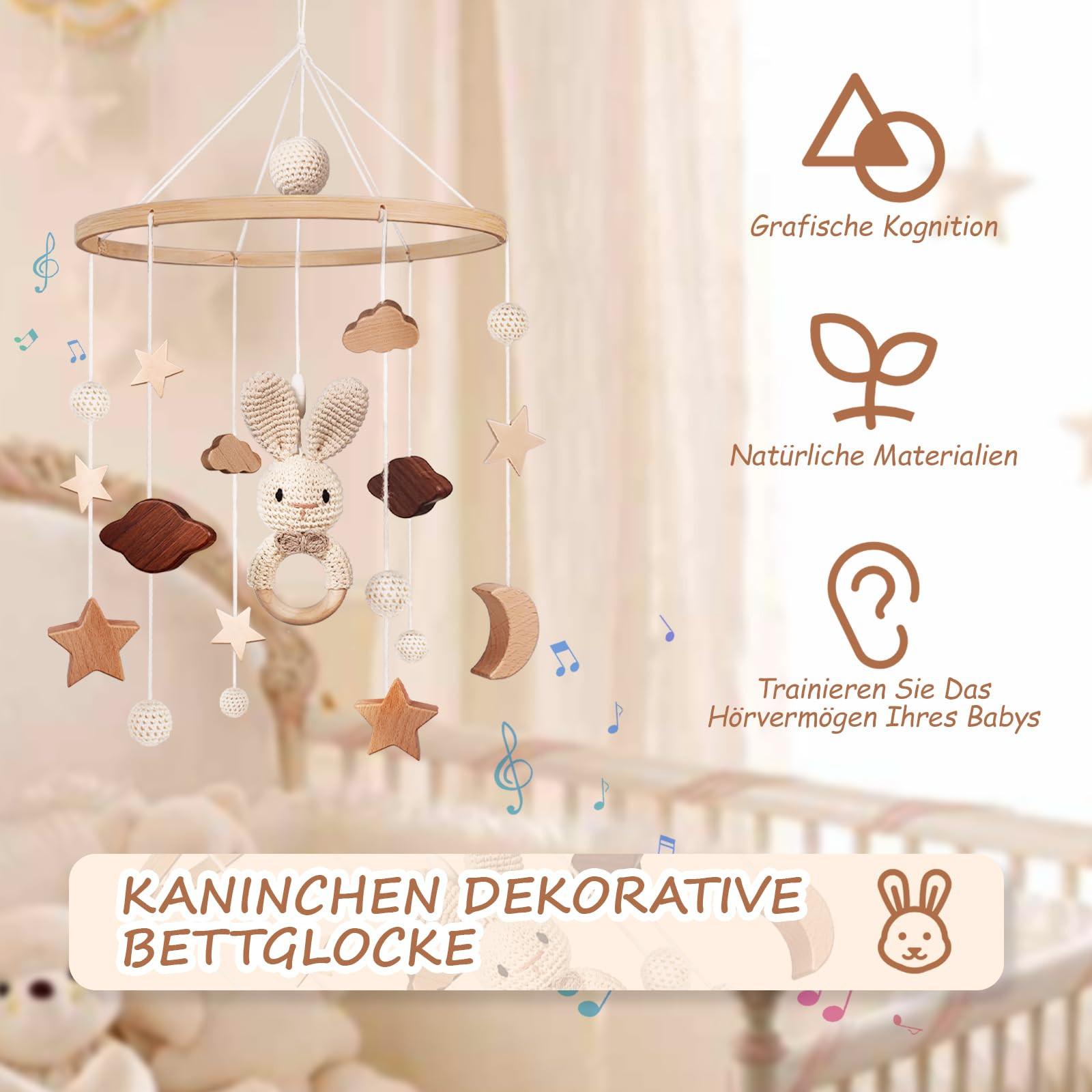 Activity-board Mobile Babybettchen Bettchen Glocke Windspiel Baby mit Wolken Sterne