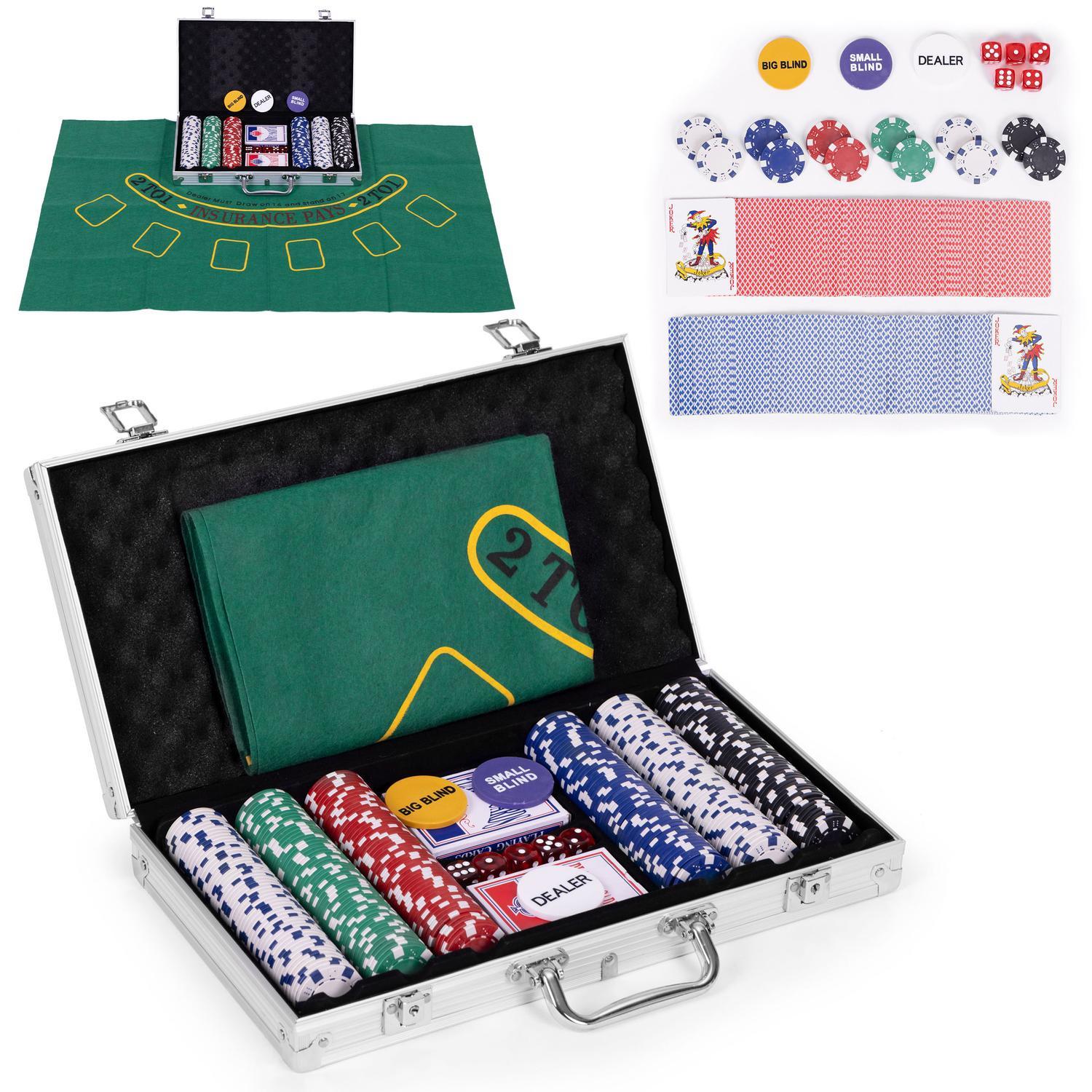 MST Blackjack-Poker-Set, 300 Chips, 2 Kartendecks, Würfel, Spielmatte, abschließbare Tragetasche