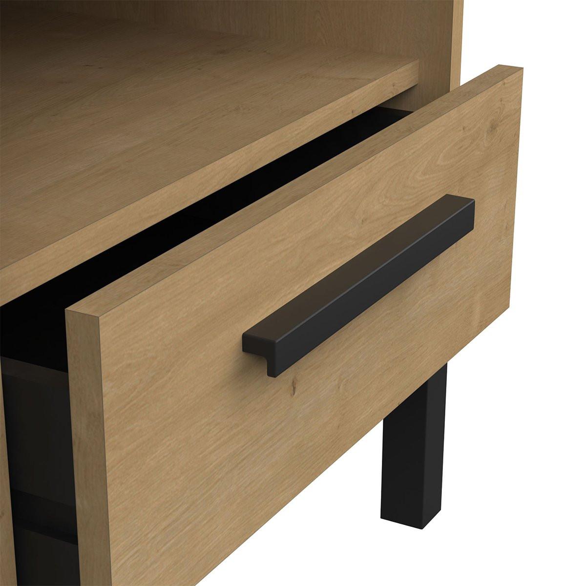 Calicosy Nachttisch mit 1 Schublade und 1 Nische, Dekor Eiche und Mattschwarz Craft - L44,6 cm
