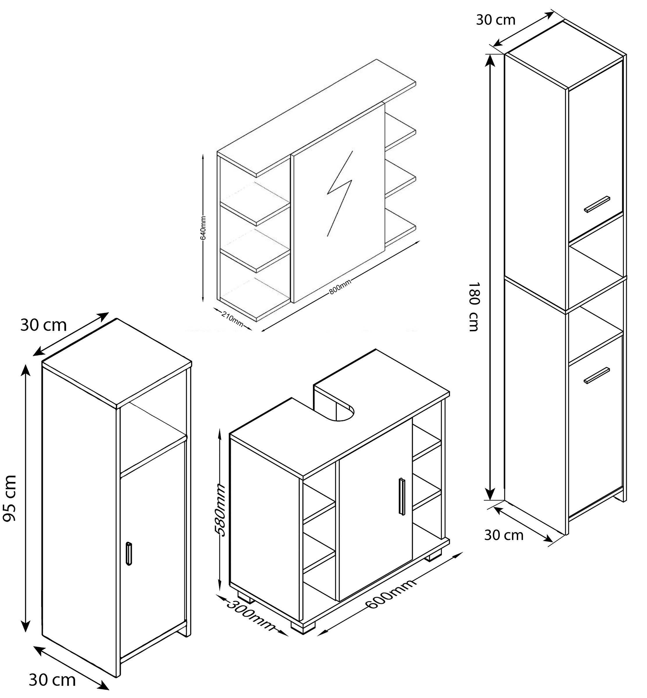 VCM 4-tlg. Komplett Badmöbel Set Zalo ll