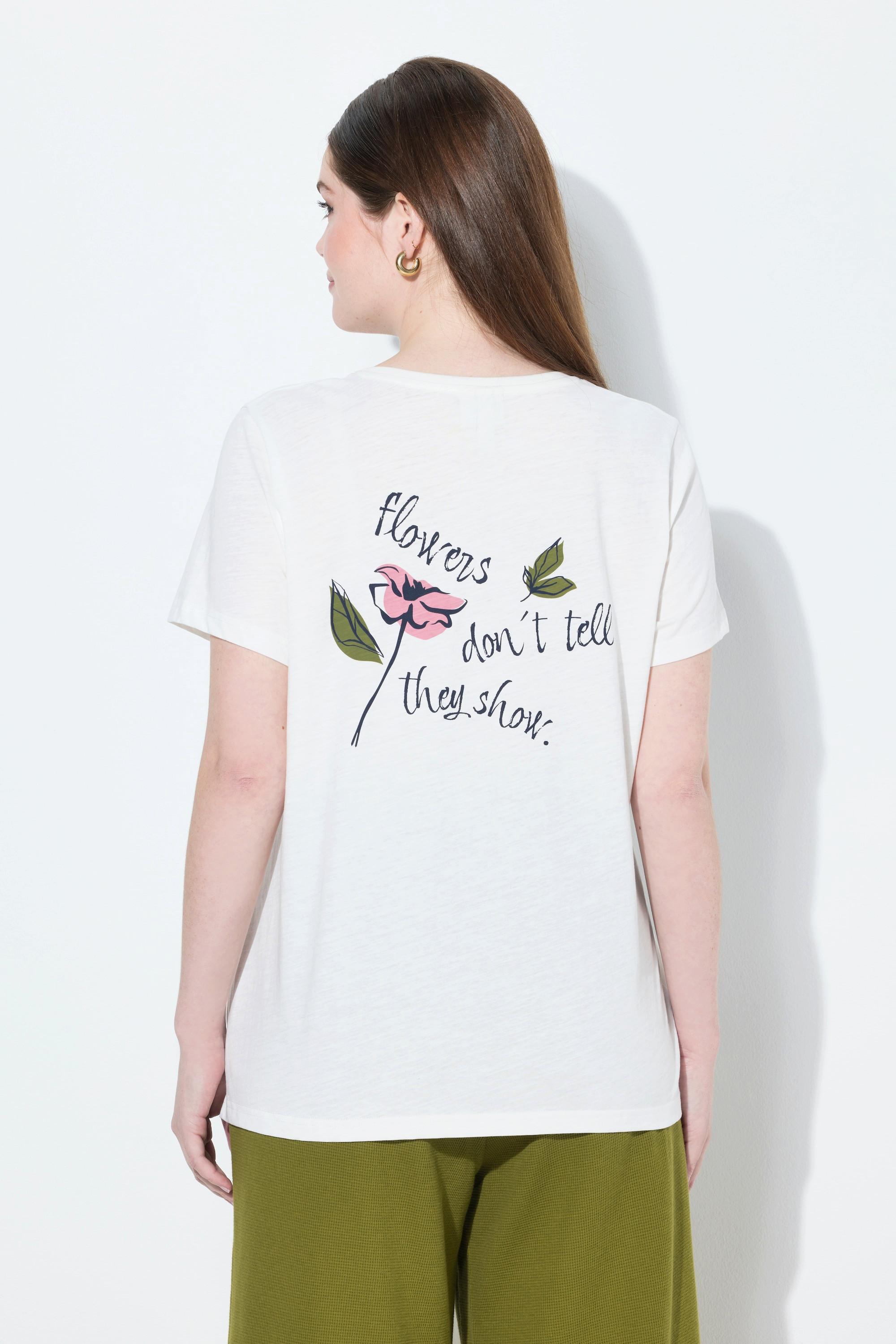 Ulla Popken T-Shirt Blüte V-Ausschnitt Halbarm Biobaumwolle