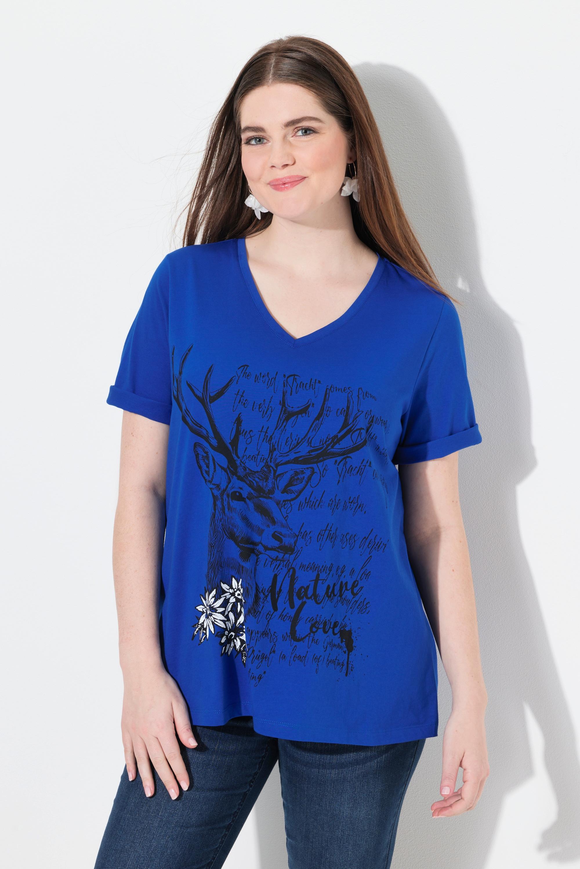 Ulla Popken Classic Trachtenmotiv V-Ausschnitt Halbarm T-Shirt