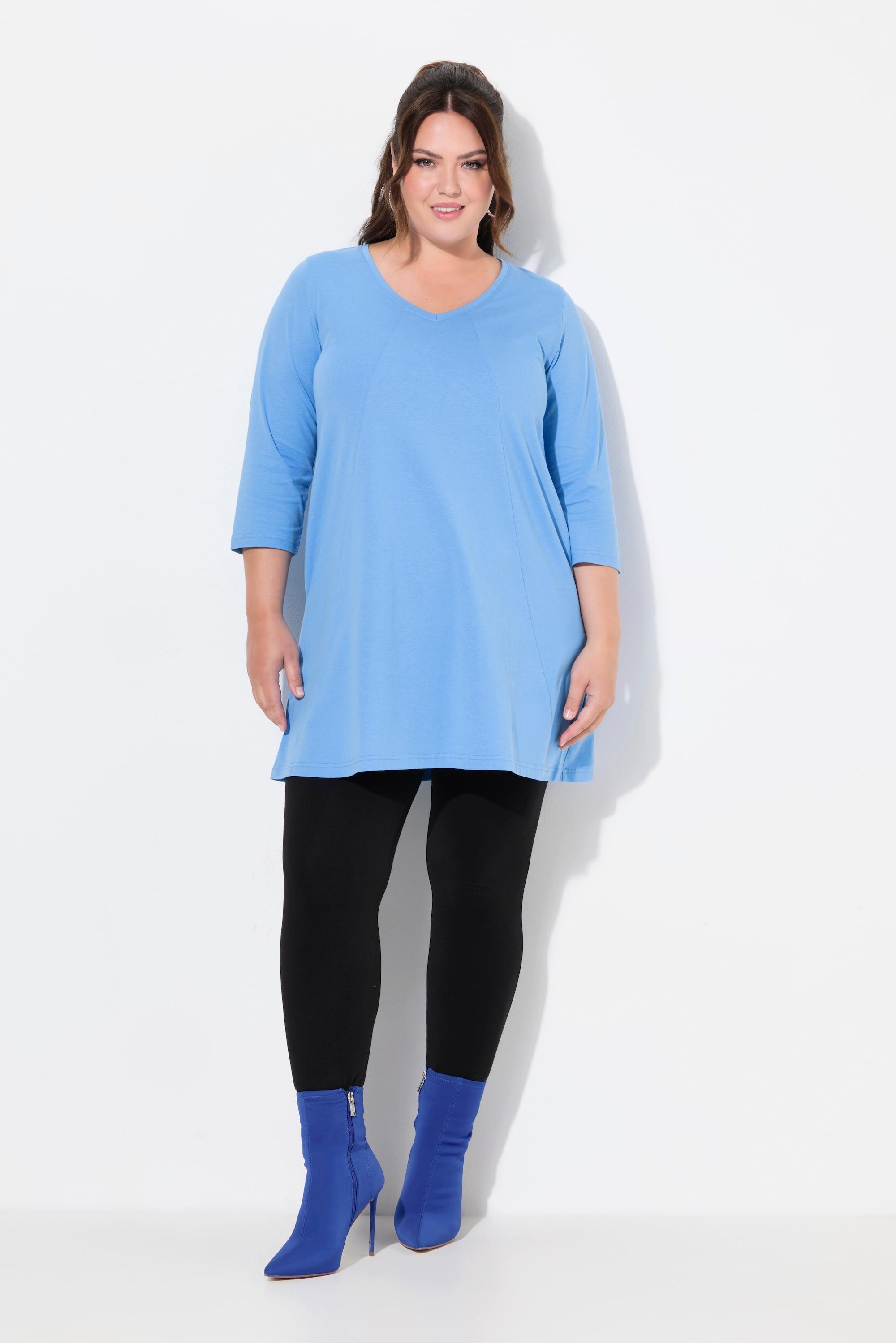 Ulla Popken Longshirt Ziernähte A-Linie V-Ausschnitt 3/4-Arm