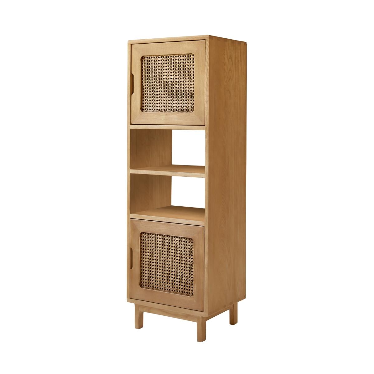 Tikamoon Hoher Kinder-Bücherschrank aus Ulme und Rattangeflecht Luis